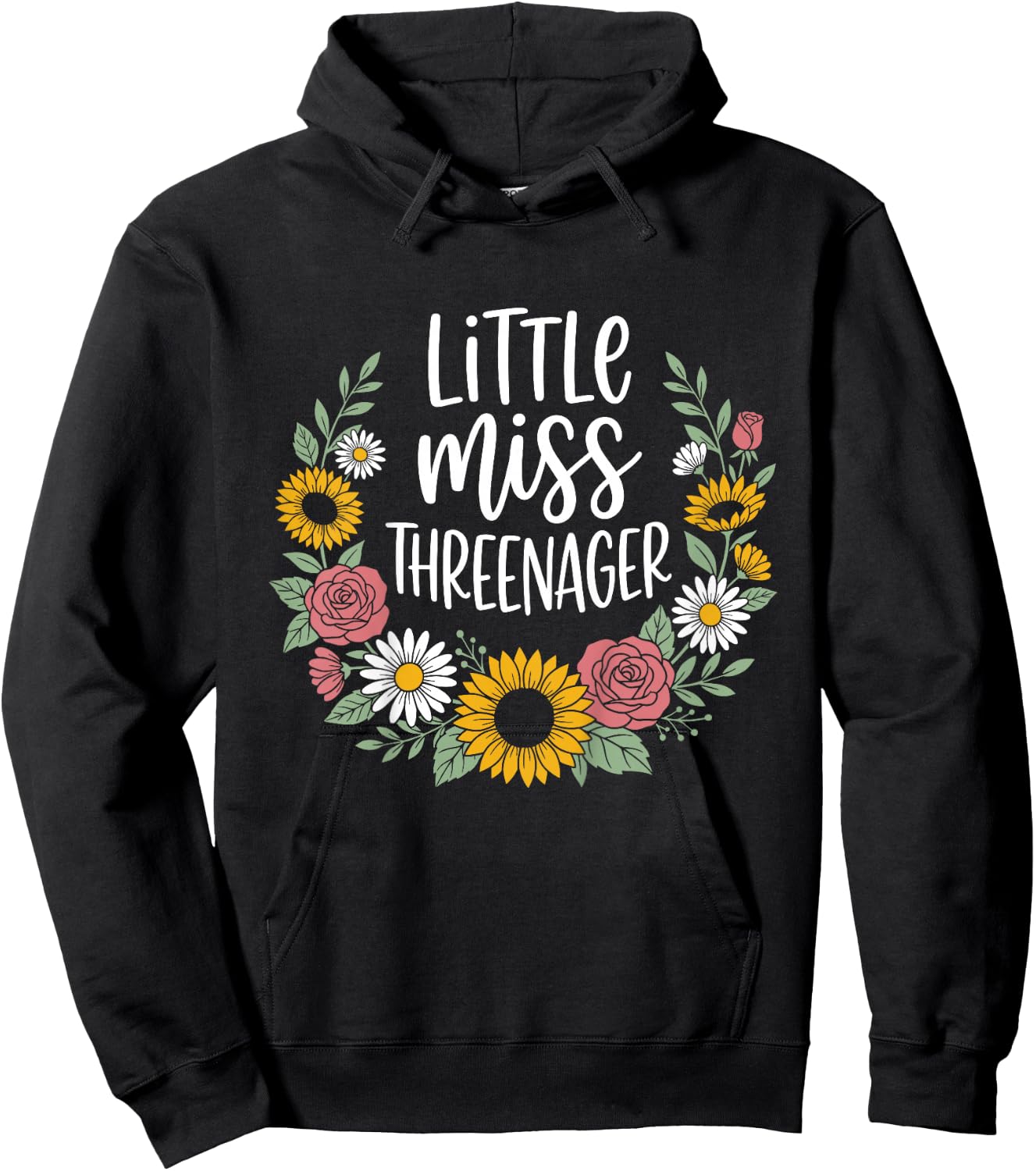 Floral Miss Threenager 3rd Birthday 3 Years Girls Kids Hoodie - Hoodie | Black