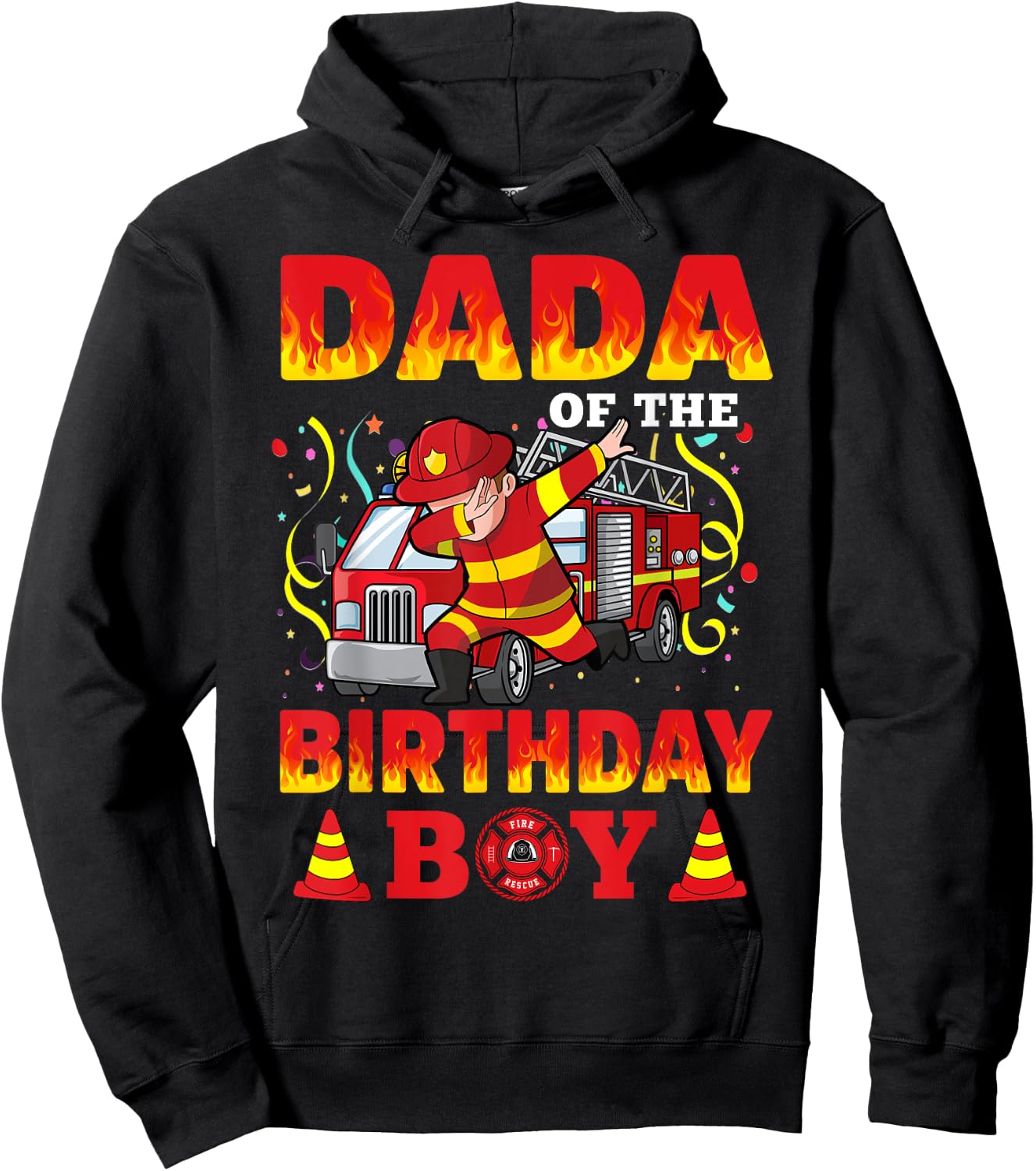 Dada Of The Birthday Boy Fire Truck Firefighter Boys Hoodie - Hoodie | Black