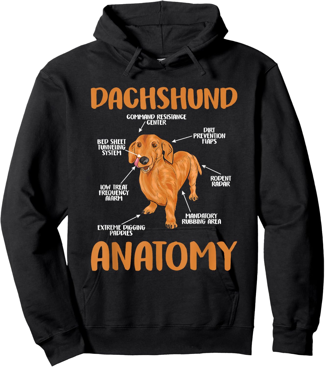 Dachshund Funny Anatomy Wiener Dog and Doxie Lovers Hoodie - Hoodie | Black