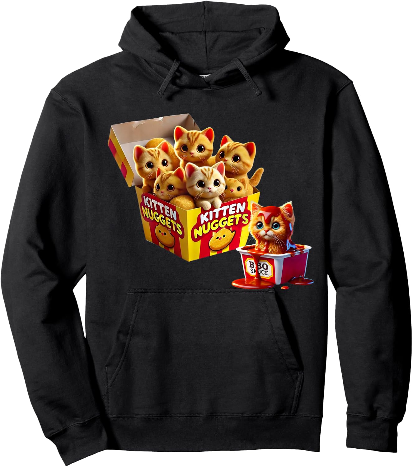 Kitten Nuggets Cat Lover Gift Food Pun Chicken Nuggets Men Women Kids Hoodie - Hoodie | Black