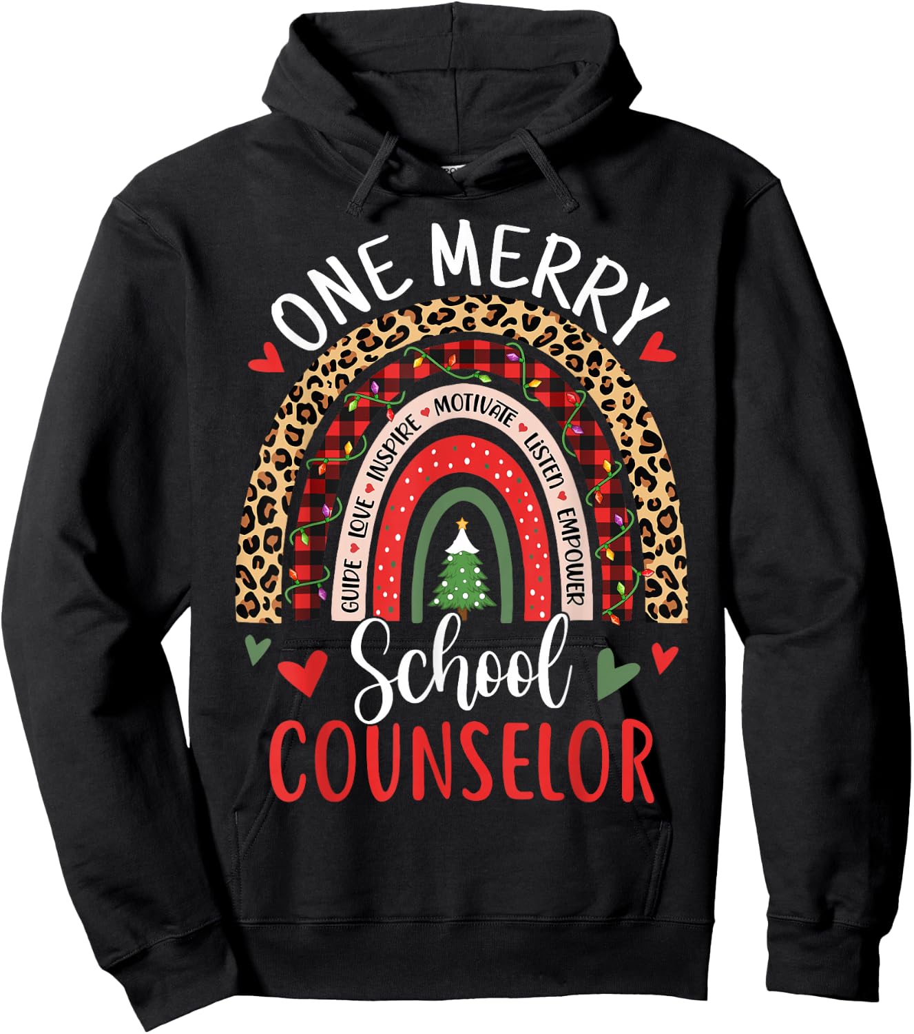 School Counselor Funny Rainbow Christmas Counselor Hoodie - Hoodie | Black