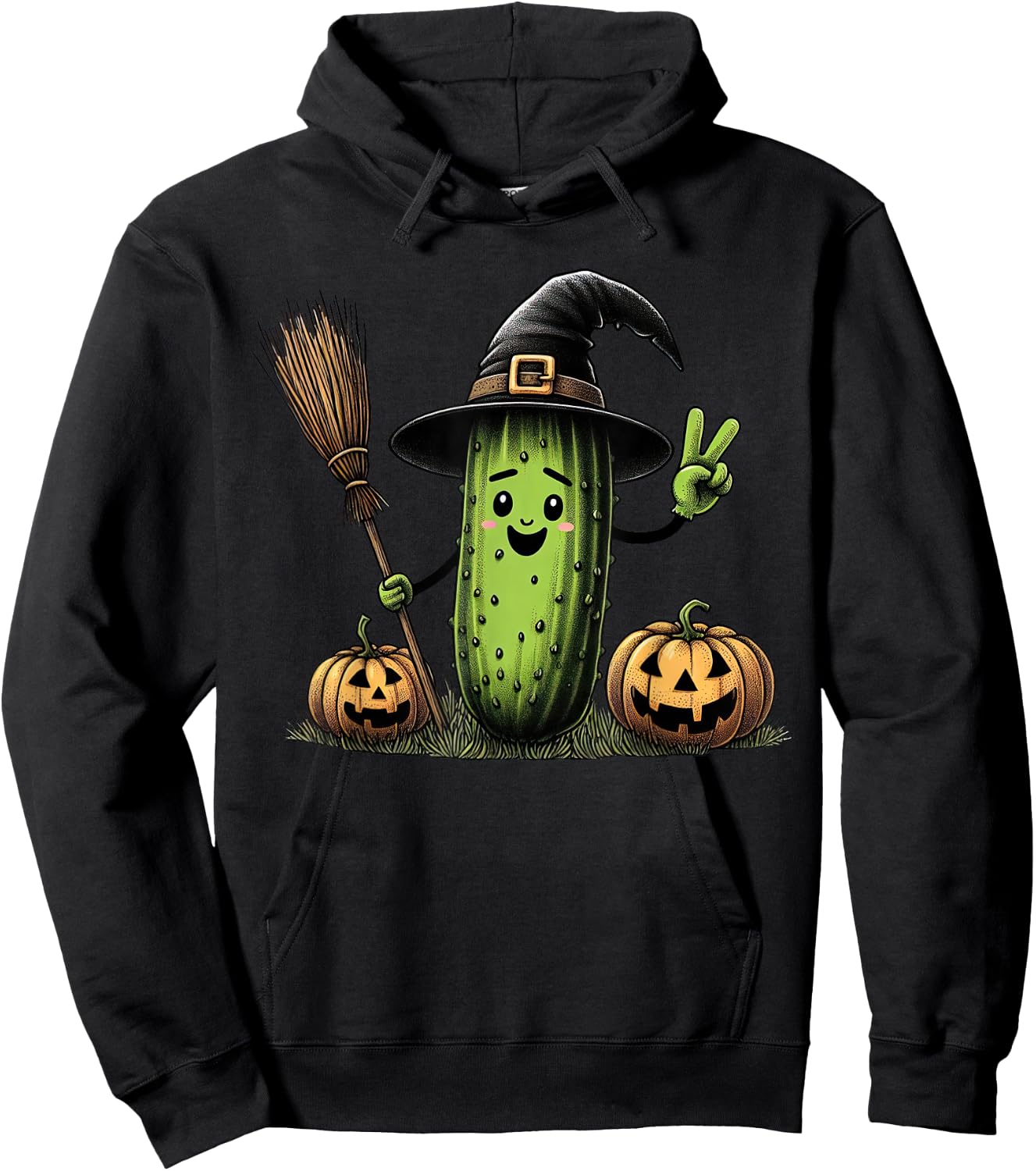 Funny Pickle Witch Pumpkin Halloween Kids Hoodie - Hoodie | Black