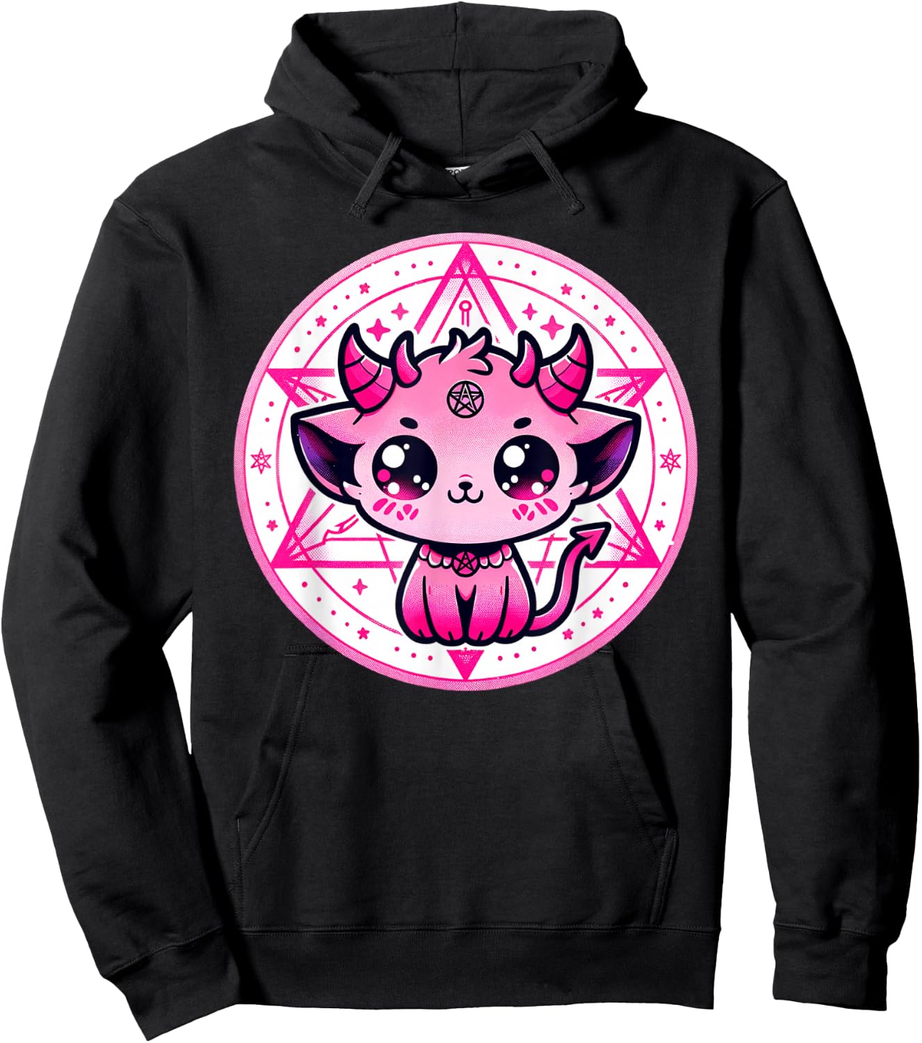 Cute Baphomet Satanic Cat and Artistic Gothic Kawaii Demon Hoodie - Hoodie | Black