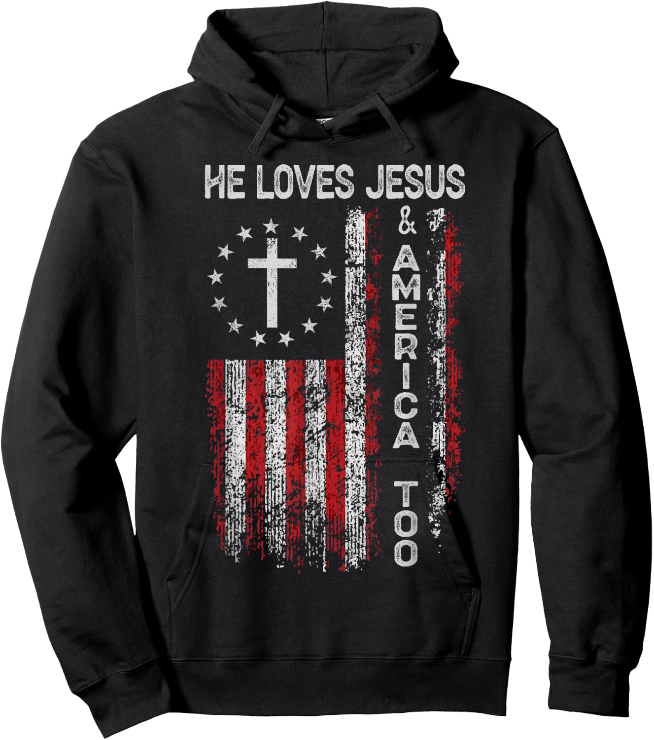 He Loves Jesus and America Too Men USA Hoodie - Hoodie | Black