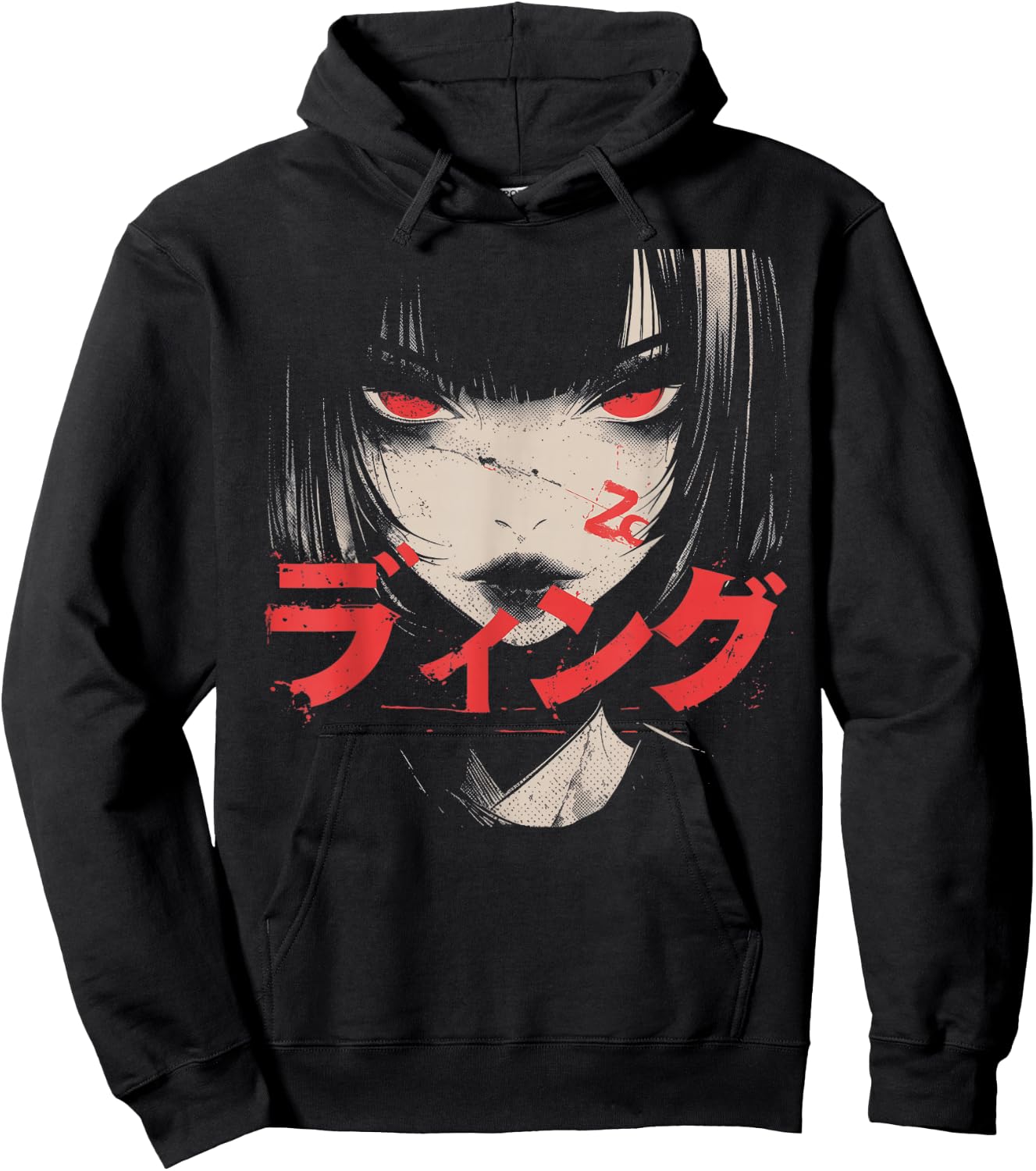 Goth Grunge Demon Anime Girl Waifu Horror Alt Aesthetic Hoodie - Hoodie | Black