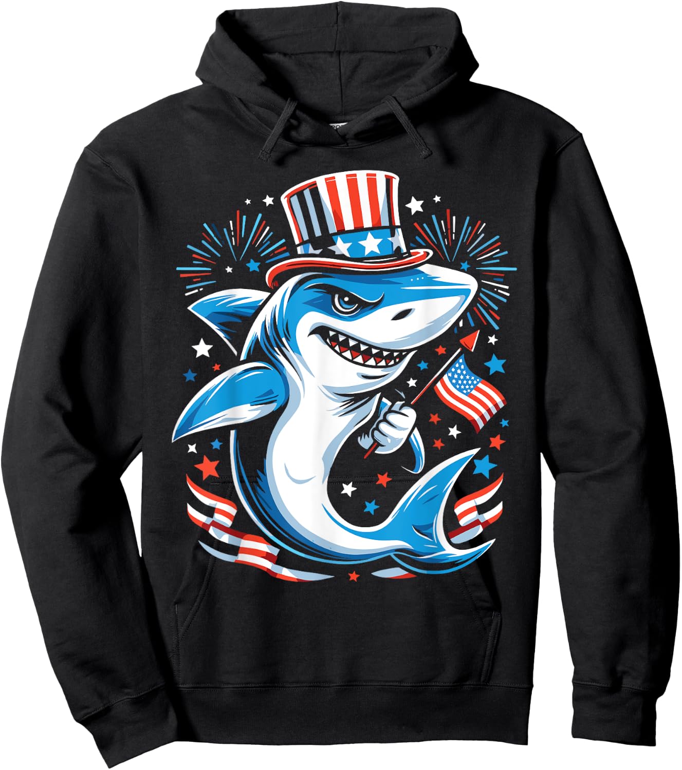 Patriotic Shark 4th of July Celebration Hoodie - Hoodie | Black