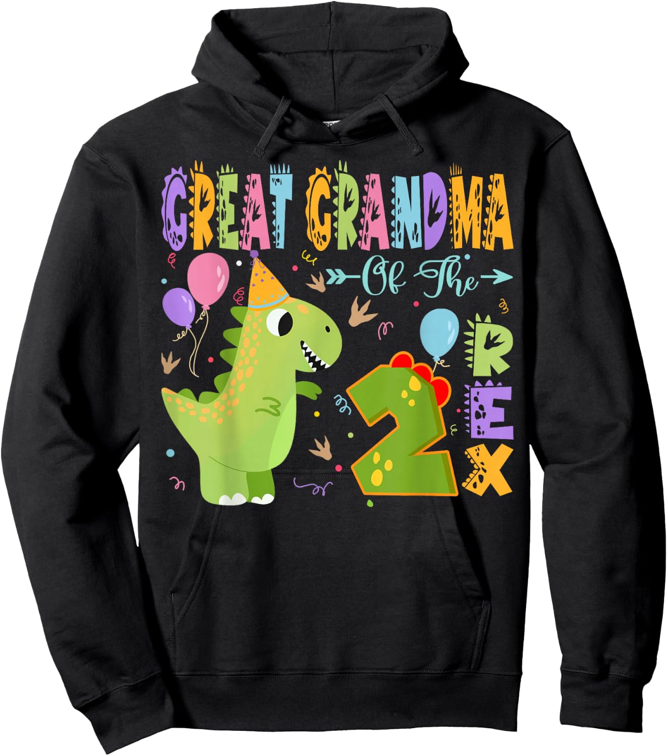 Great Grandma Of The Two Rex 2Nd Birthday Dinosaur Party Hoodie - Hoodie | Black