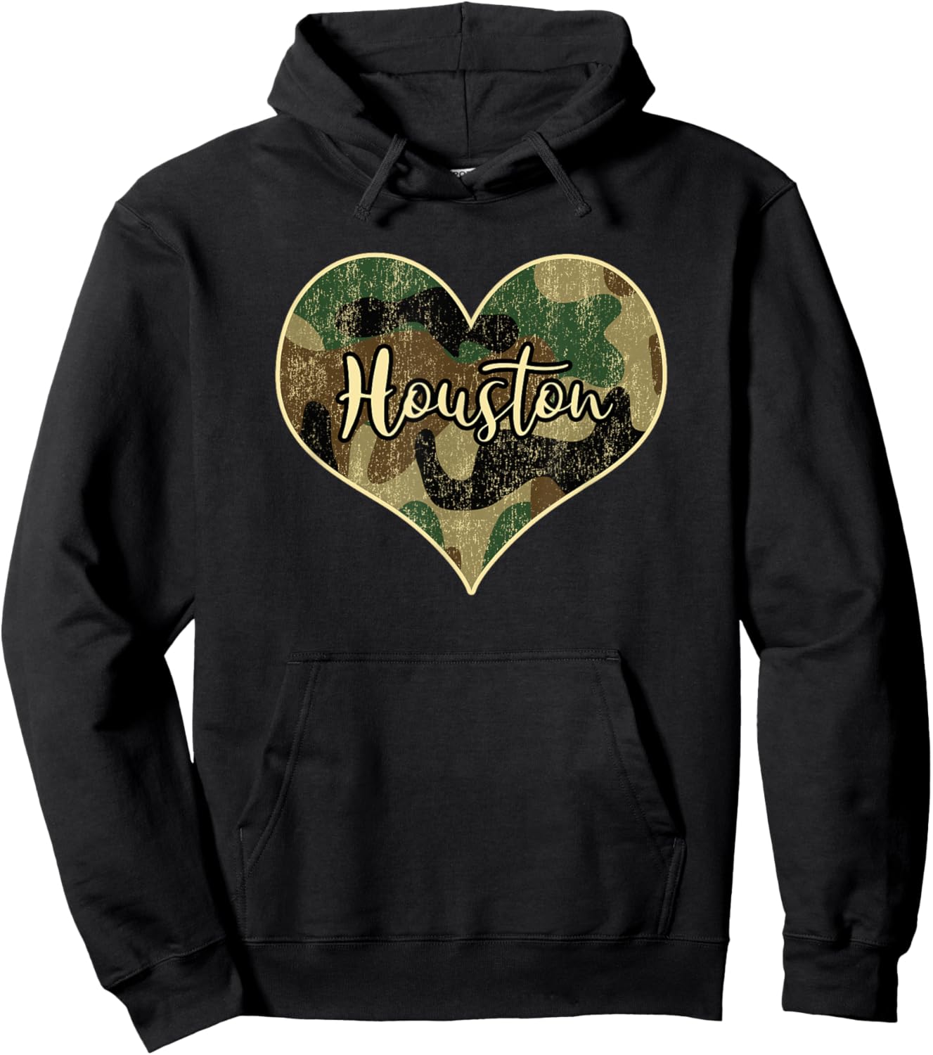 Houston Texas Camo Heart Vintage Hoodie - Hoodie | Black