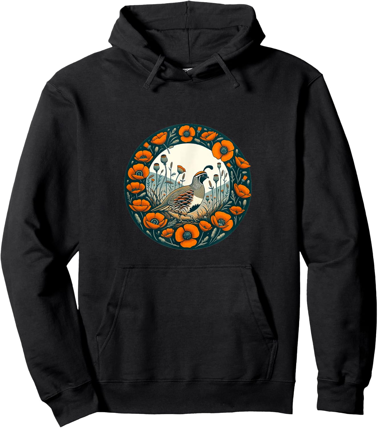 California Poppy and California quail State bird Hoodie - Hoodie | Black