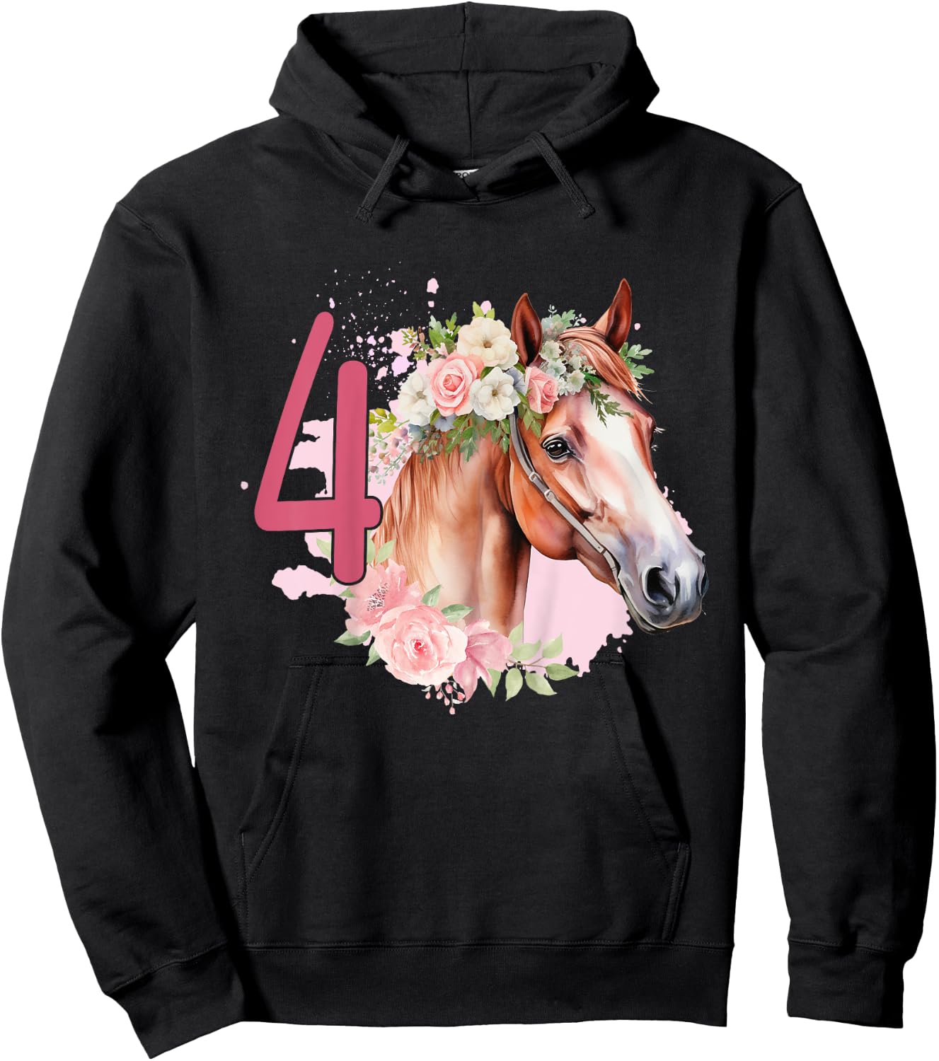 4th Birthday Horse Animals Fourth birthday girl 4 years old Hoodie - Hoodie | Black