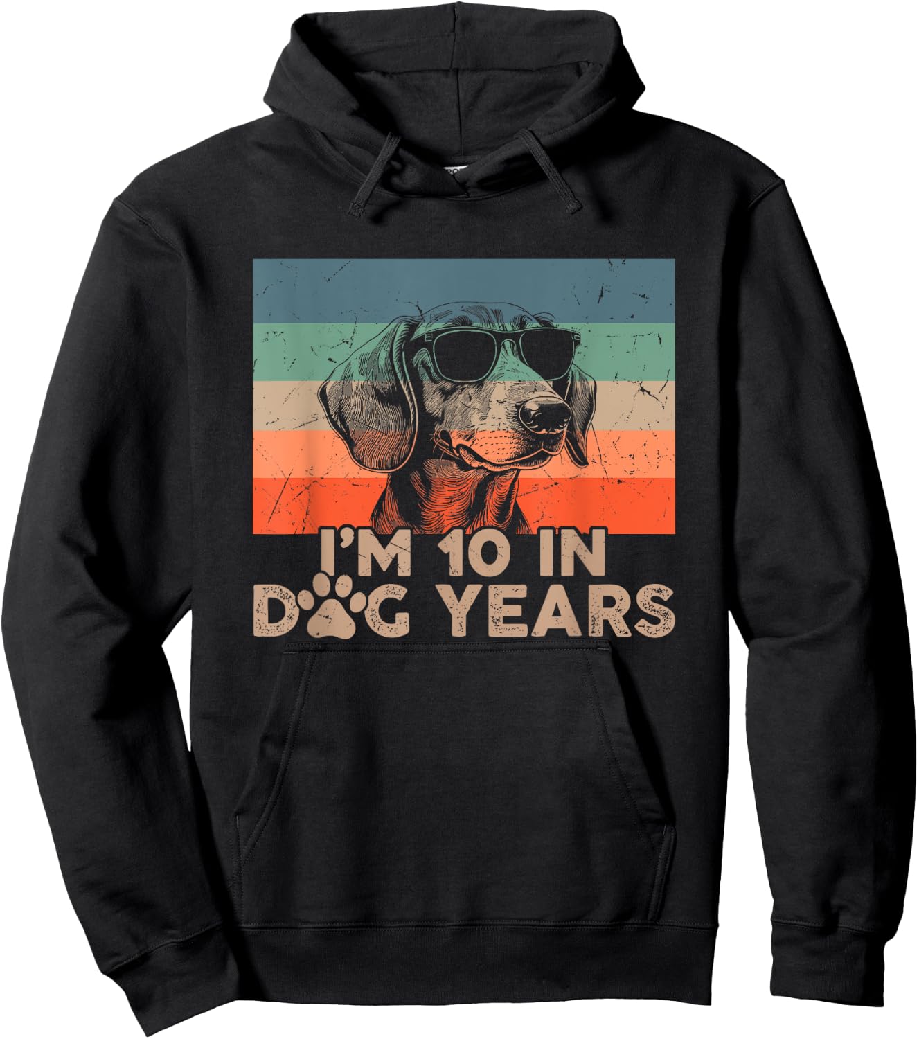 Vintage Dachshund I'm 10 In Dog Years Funny 70th Birthday Men Women Hoodie - Hoodie | Black