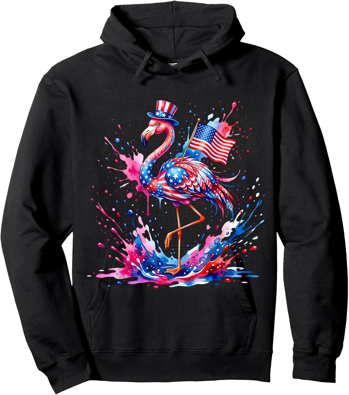 Flamingo 4th of July Patriotic Pink Independence Day Women Hoodie - Hoodie | Black