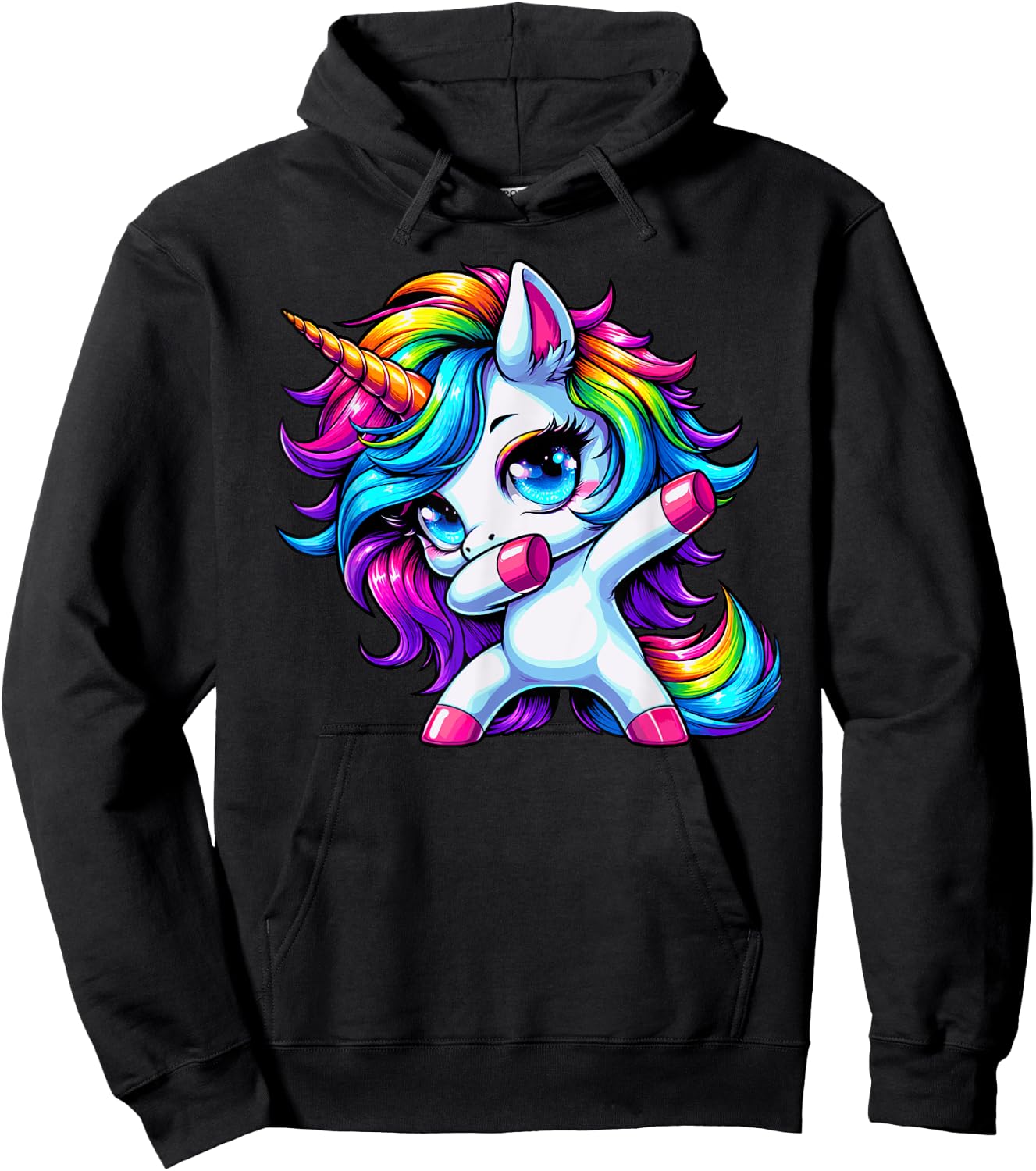 Dabbing Unicorn Girls Kids Women Rainbow Cute Unicorn Dab Hoodie - Hoodie | Black