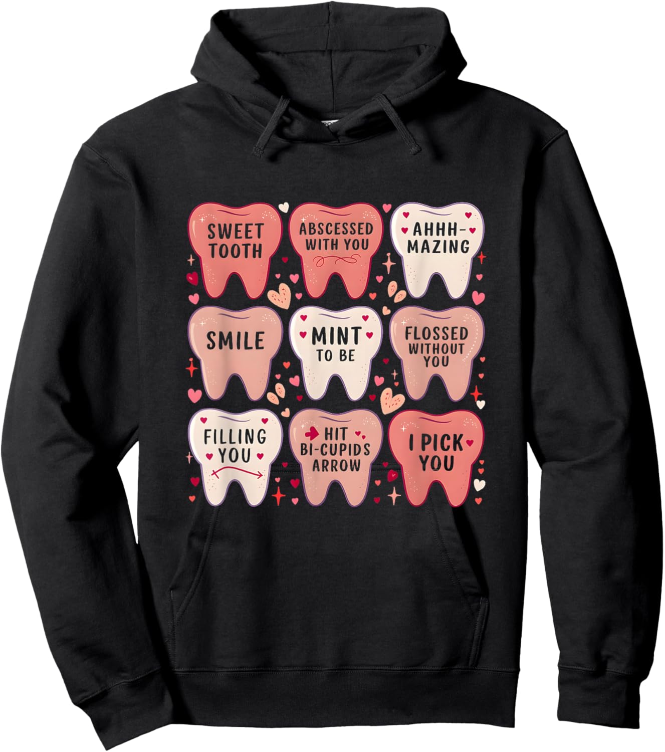 Women Retro Dentist Tooth Valentine Candy Dental Hygienist Hoodie - Hoodie | Black