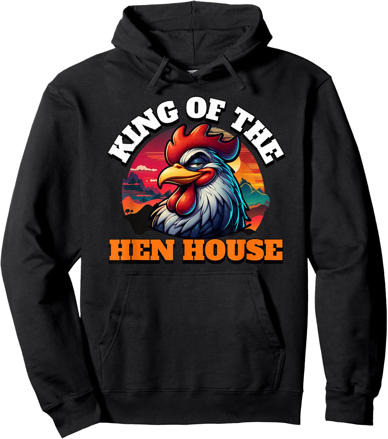 ArtisticRaccoon Funny Rooster King Of The Hen House - Black, Small, -Adult, Short Sleeve Hoodie - Hoodie | Black