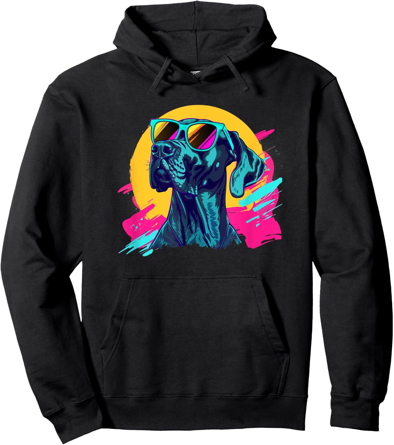 Funny 80s Retro Vintage Black Great Dane Lover Hoodie - Hoodie | Black