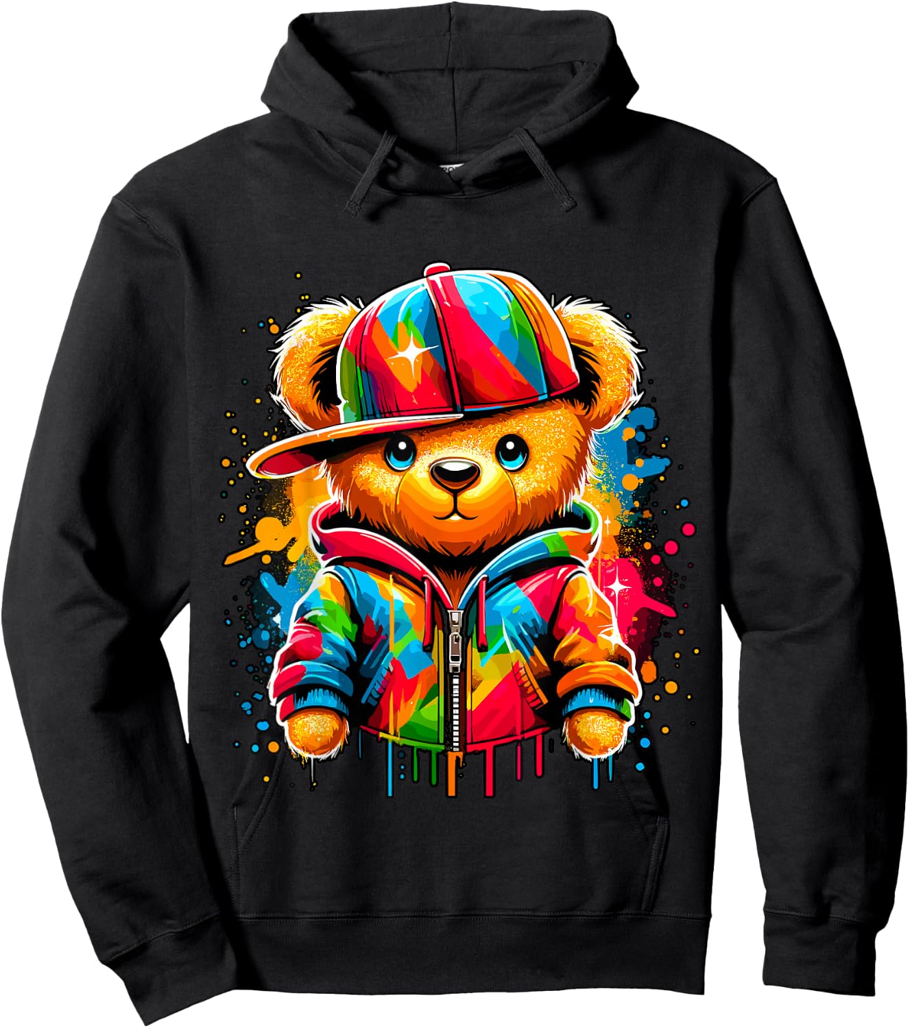 Colorful Hip Hop Teddy Bear Rap Music Hoodie - Hoodie | Black