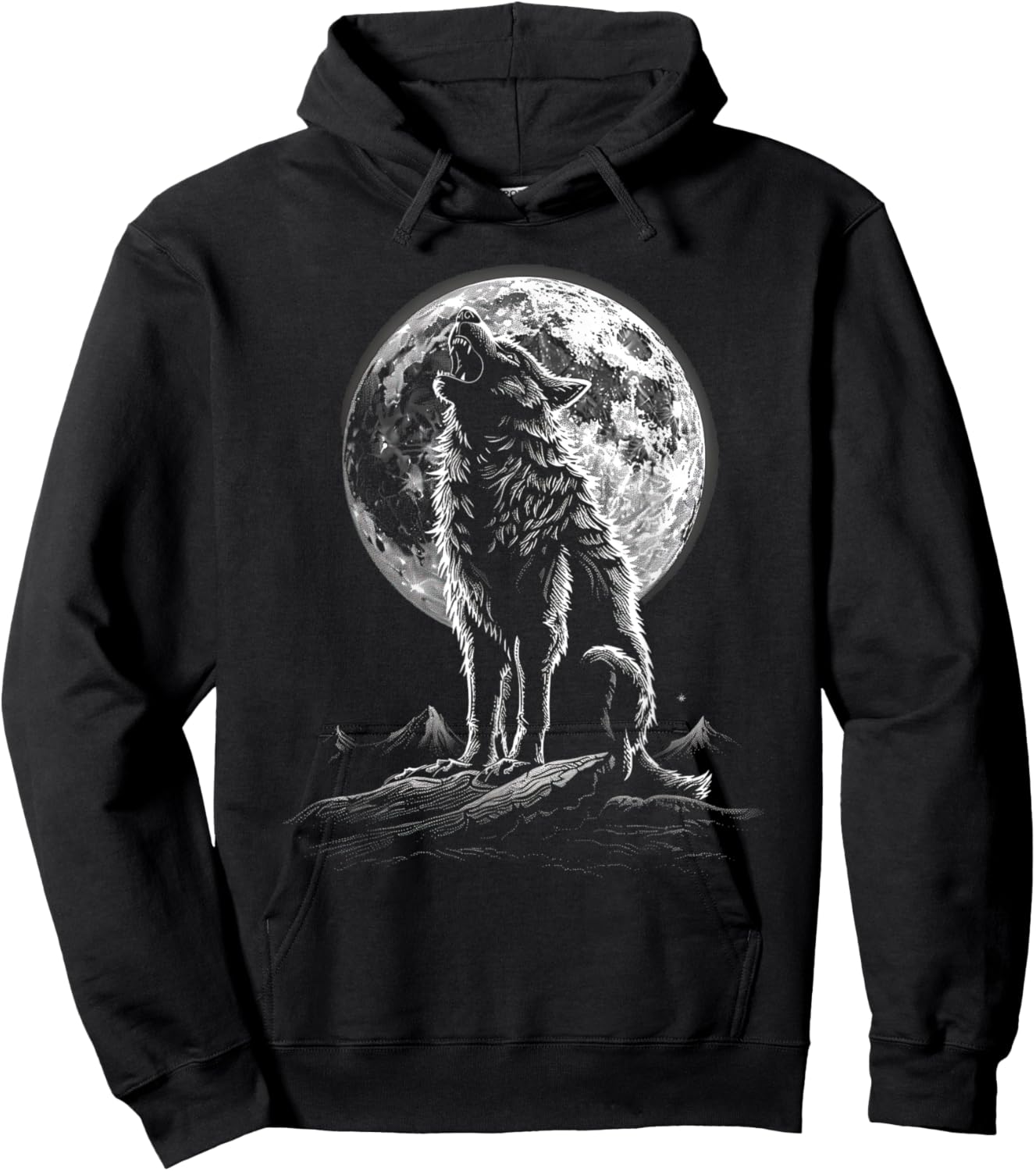 Wolf retro design Moon Grey Howling distressed Hoodie - Hoodie | Black