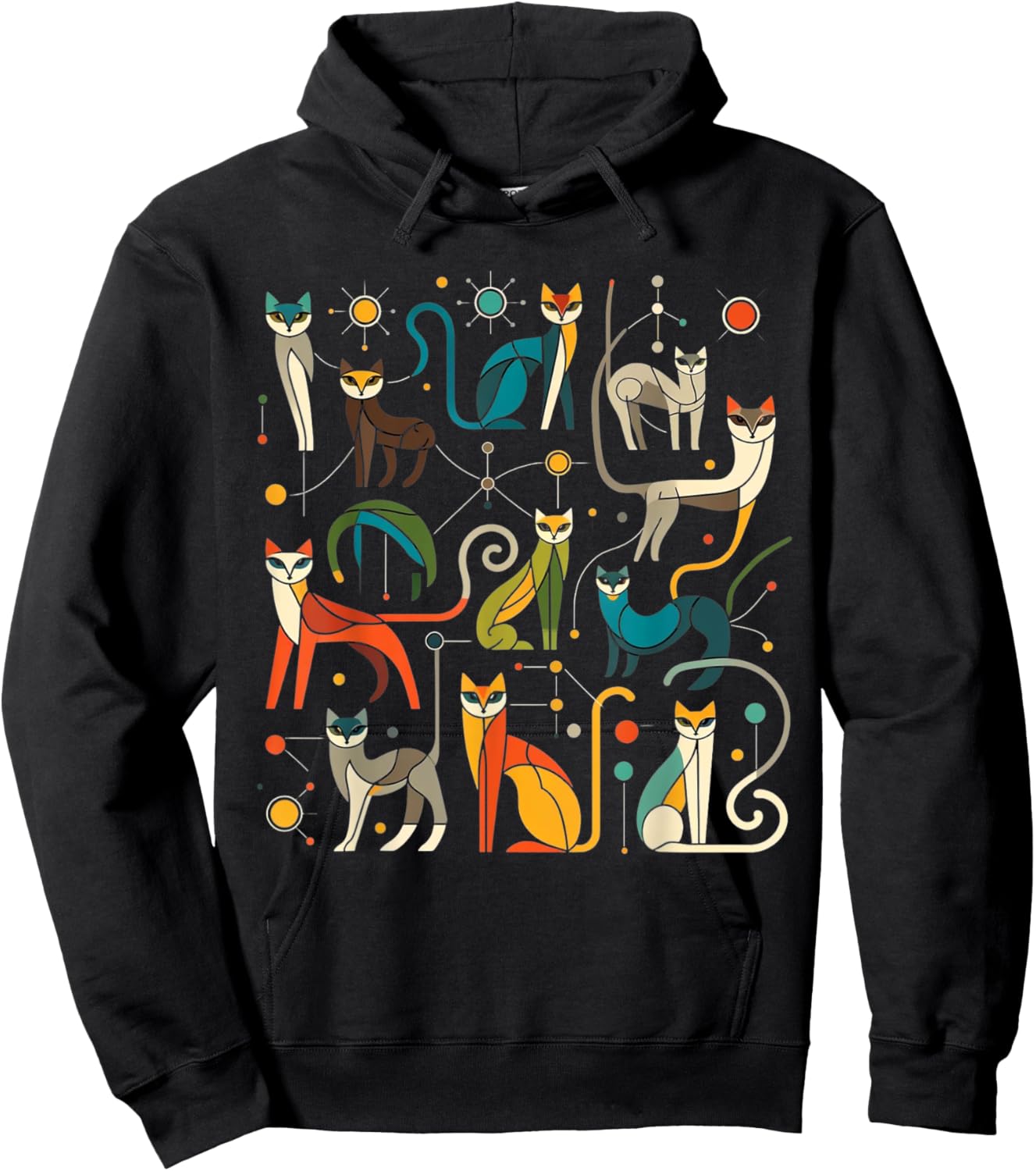 Vintage Retro Mid-Century Long Neck Cats 50s 60s Style Hoodie - Hoodie | Black