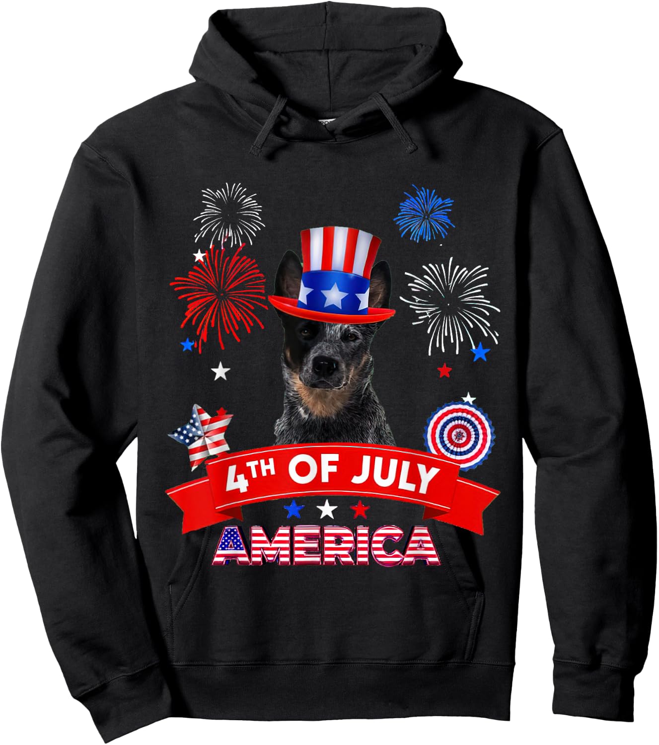 4th of July Decor Patriotic LOVE Blue Heeler Dog USA Men Hoodie - Hoodie | Black
