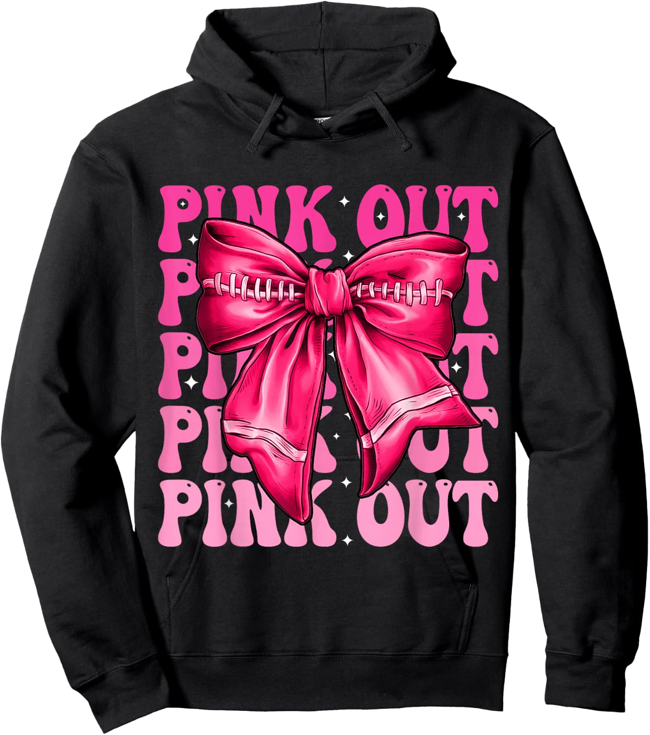 Pink Out Breast Cancer Football Coquette Bow Mom Girls Women Hoodie - Hoodie | Black