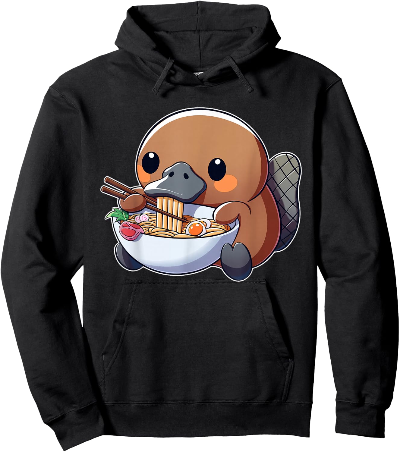 Cute Platypus Ramen Anime Kawaii Japanese Eating Noodle Kids Hoodie - Hoodie | Black