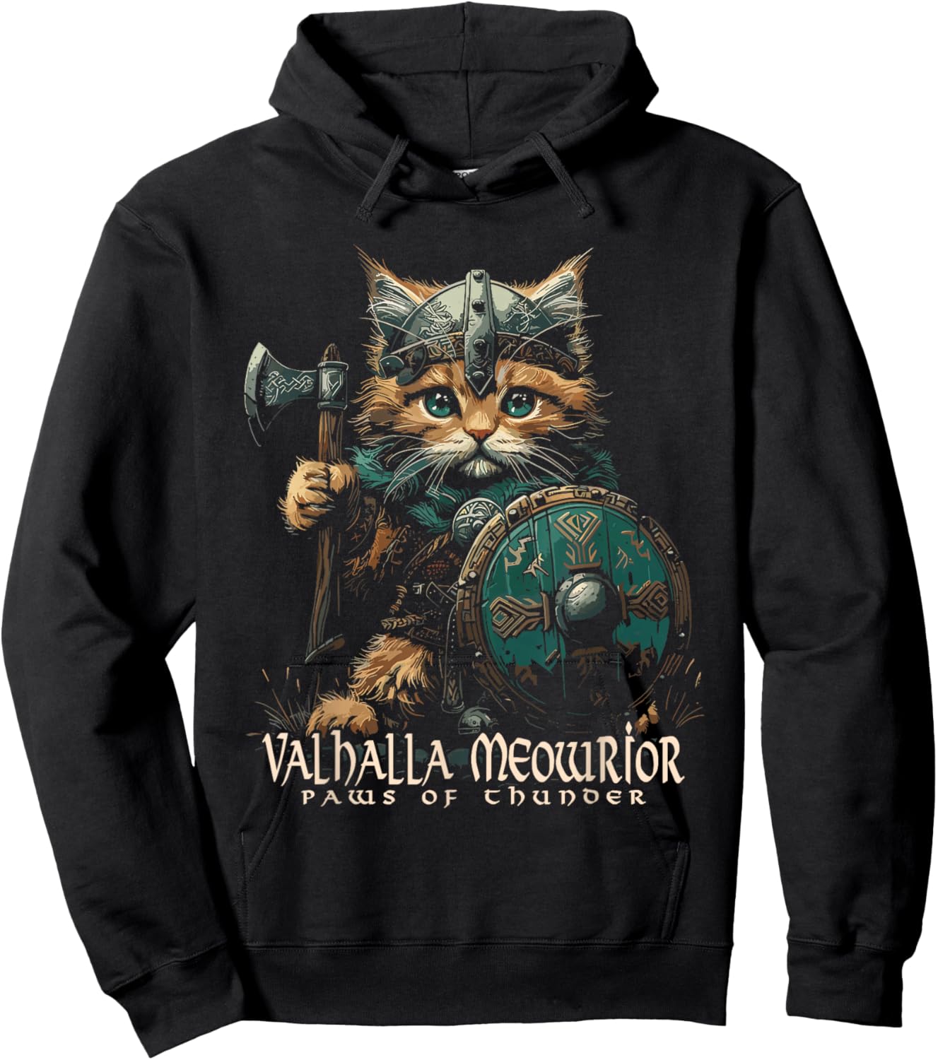 Nordic Norse Valhalla Viking Cat Warrior Men Kids Hoodie - Hoodie | Black