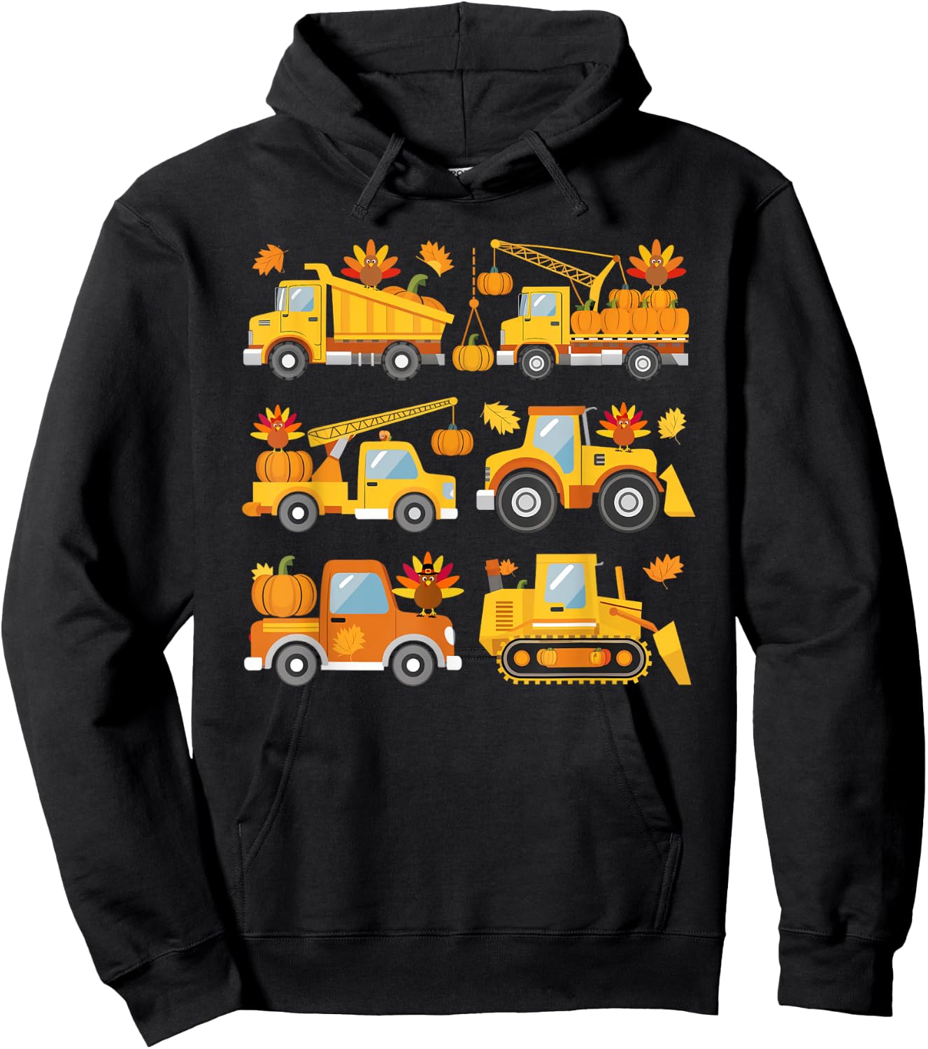 Thanksgiving Fall Construction Trucks Toddler Boys Youth Hoodie - Hoodie | Black