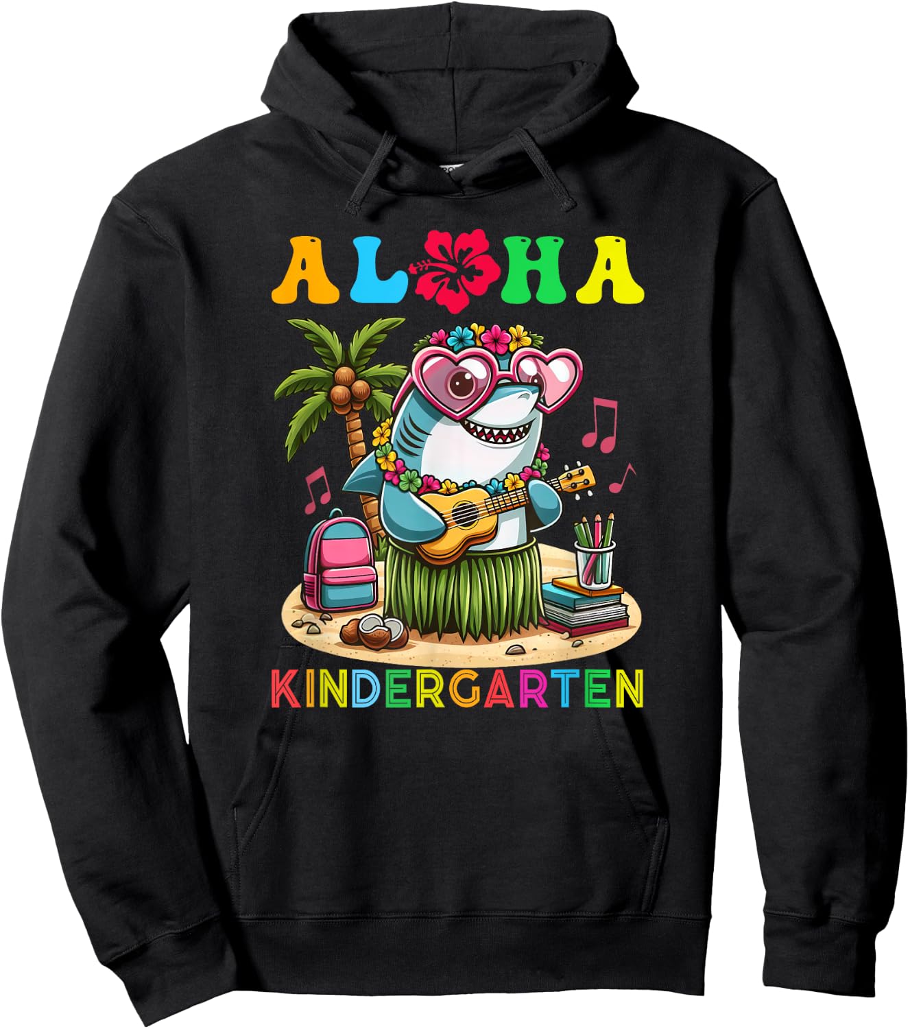 Aloha Kindergarten Shark Hawaii Back to School Kids Girl Hoodie - Hoodie | Black