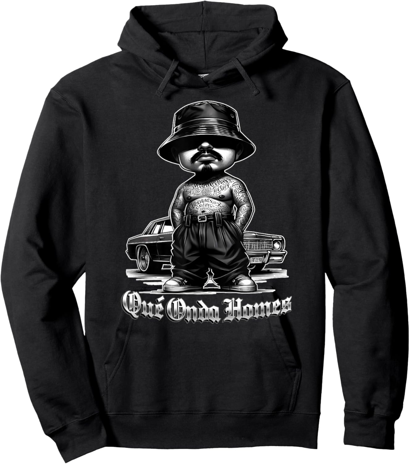QUE ONDA HOMIE Old School Chicano Mexican Slang Calo Funny Hoodie - Hoodie | Black