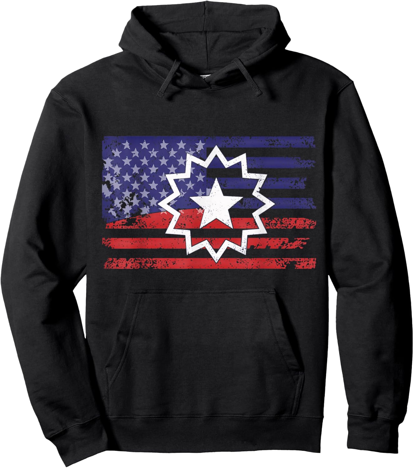 Distressed American Flag of Juneteenth Red White Blue Symbol Hoodie - Hoodie | Black