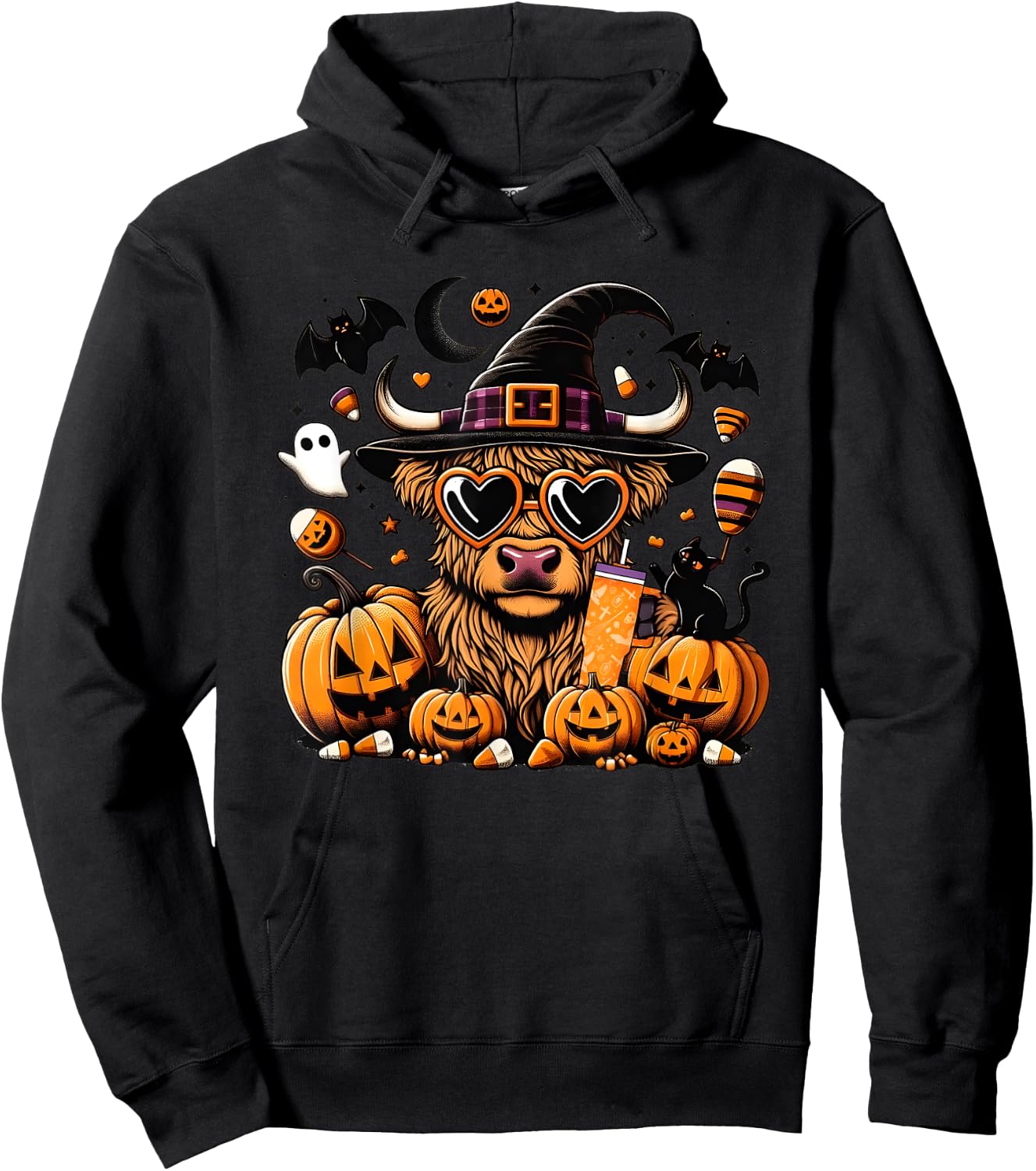 Halloween Highland Cow Bull Halloween Ghost Cows Spooky Hoodie - Hoodie | Black