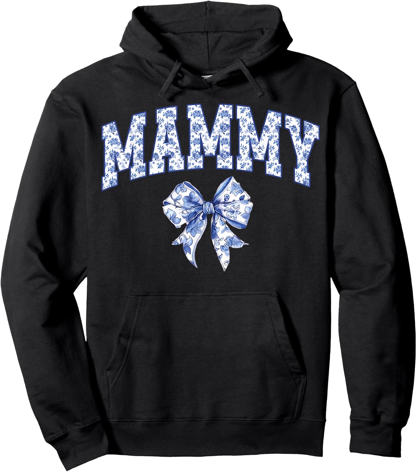 Mammy Coquette Toile Blue Bow Floral Family Matching Hoodie - Hoodie | Black
