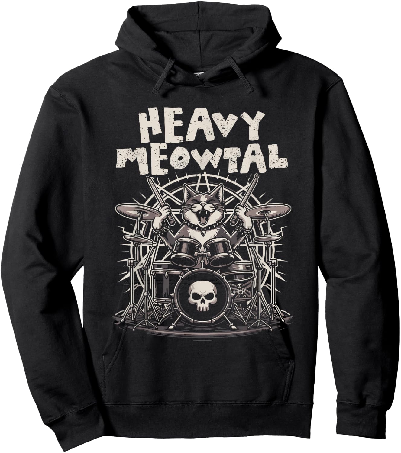 Heavy Meowtal Funny Cat Playing Drums Drummer Cat Meow Men Women Girls Kids Hoodie - Hoodie | Black