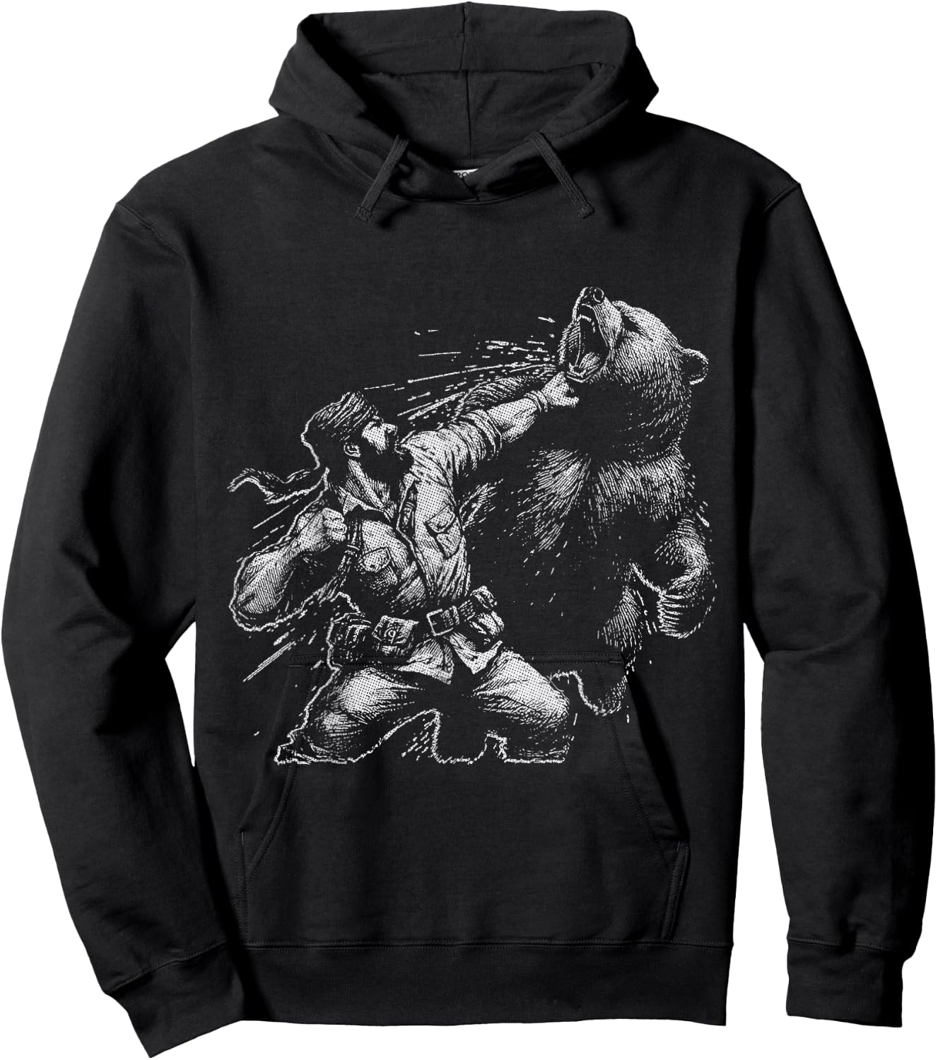 Bear Funny Man Punching Bear Retro Vintage Hunting Camping Hoodie - Hoodie | Black
