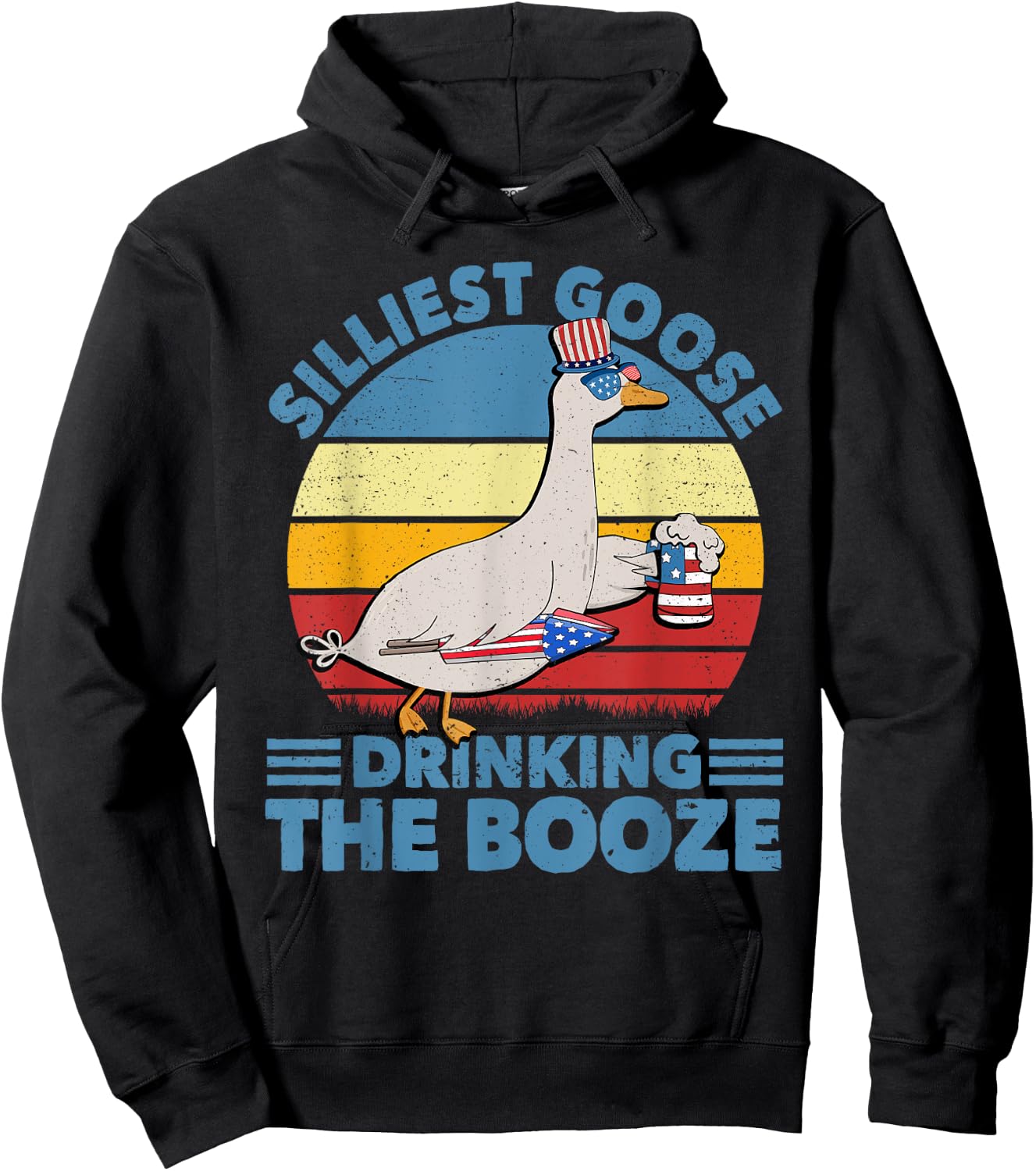 Funny 4th of July Silliest Goose Drinking the Booze Beer Men Hoodie - Hoodie | Black