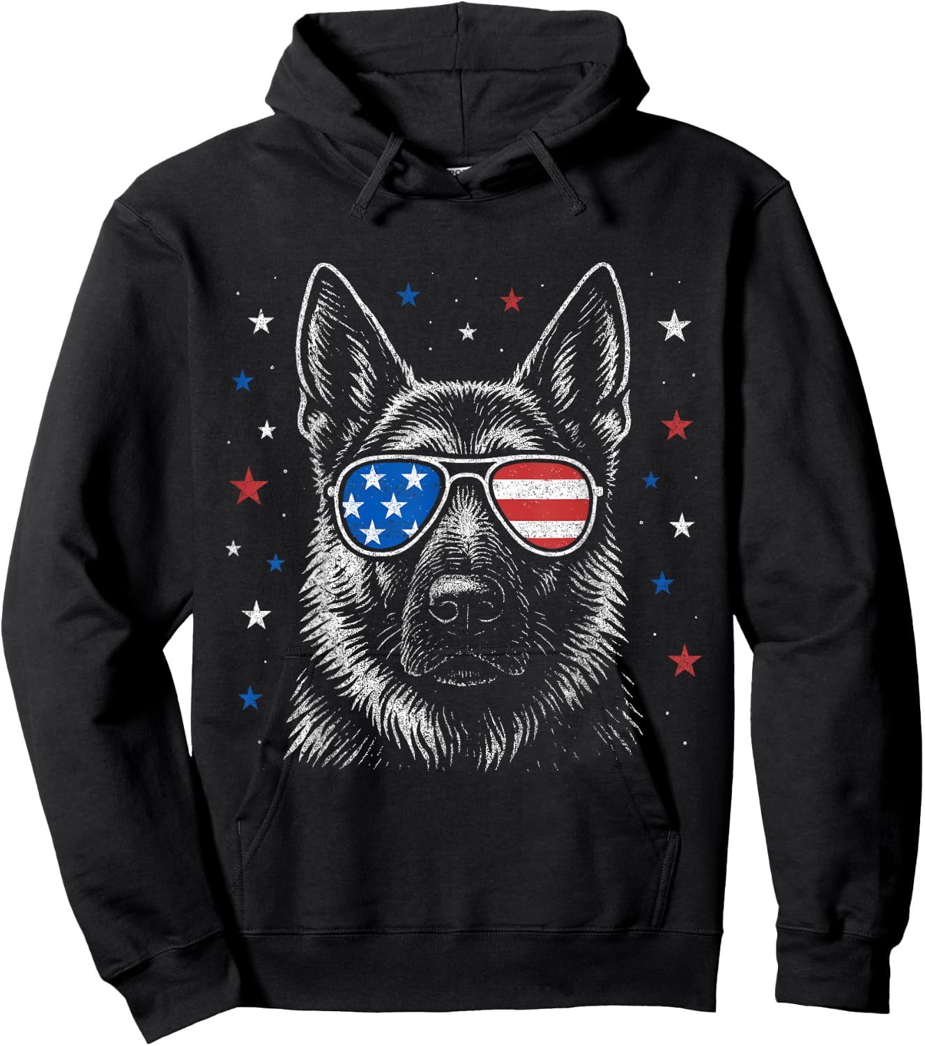German Shepherd American Flag Patriotic USA 4th of July Hoodie - Hoodie | Black