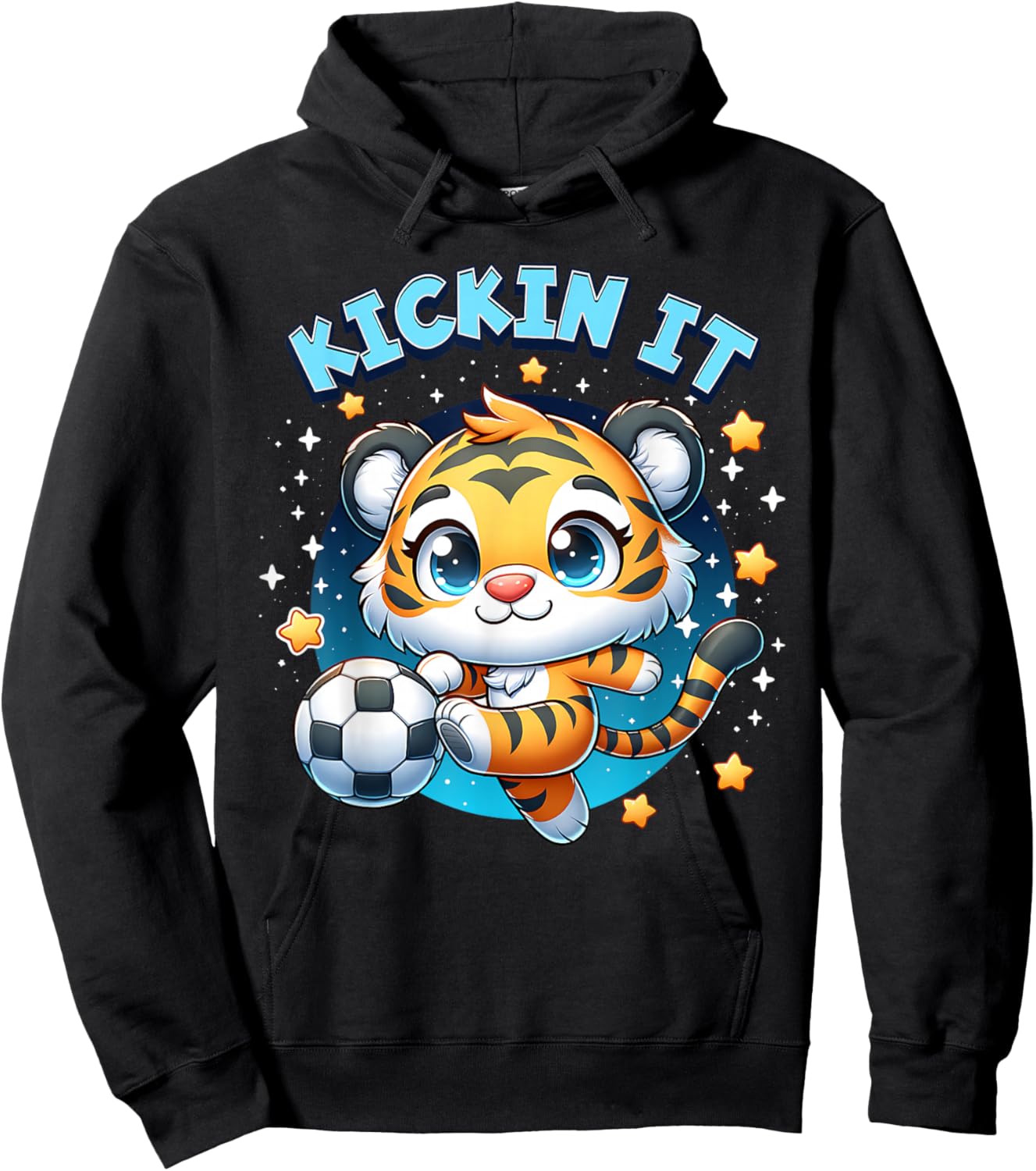 Kickin It Tiger Playing Soccer Kicking Ball Player Girl Boy Hoodie - Hoodie | Black