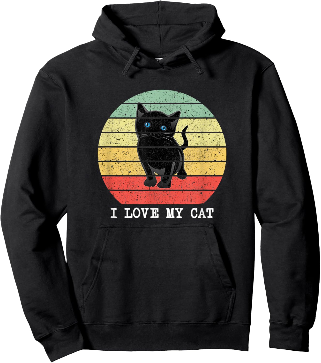 Funny Vintage I Love My Cat Gift Black Cats Lovers Men Women Hoodie - Hoodie | Black