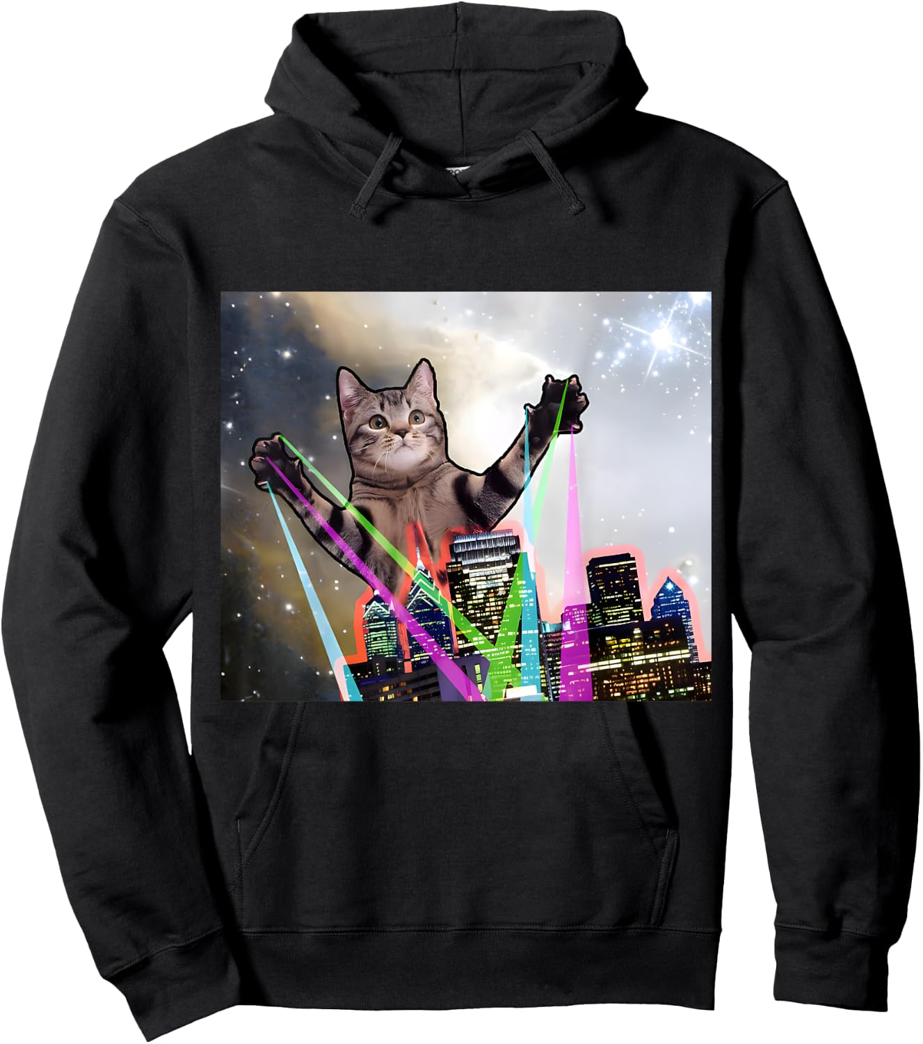 Laser Eyes Space Cat Funny Laser Cat Cute Space Cat Kitten Hoodie - Hoodie | Black