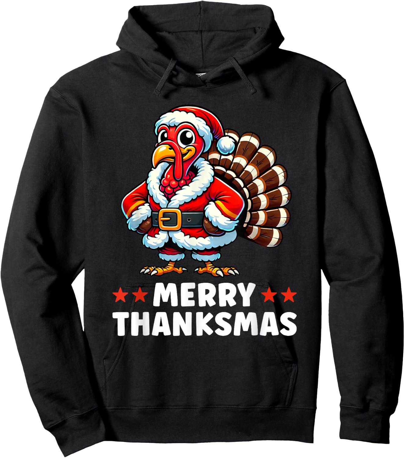 Merry Thanksmas Thanksgiving Turkey Xmas Funny Hoodie - Hoodie | Black