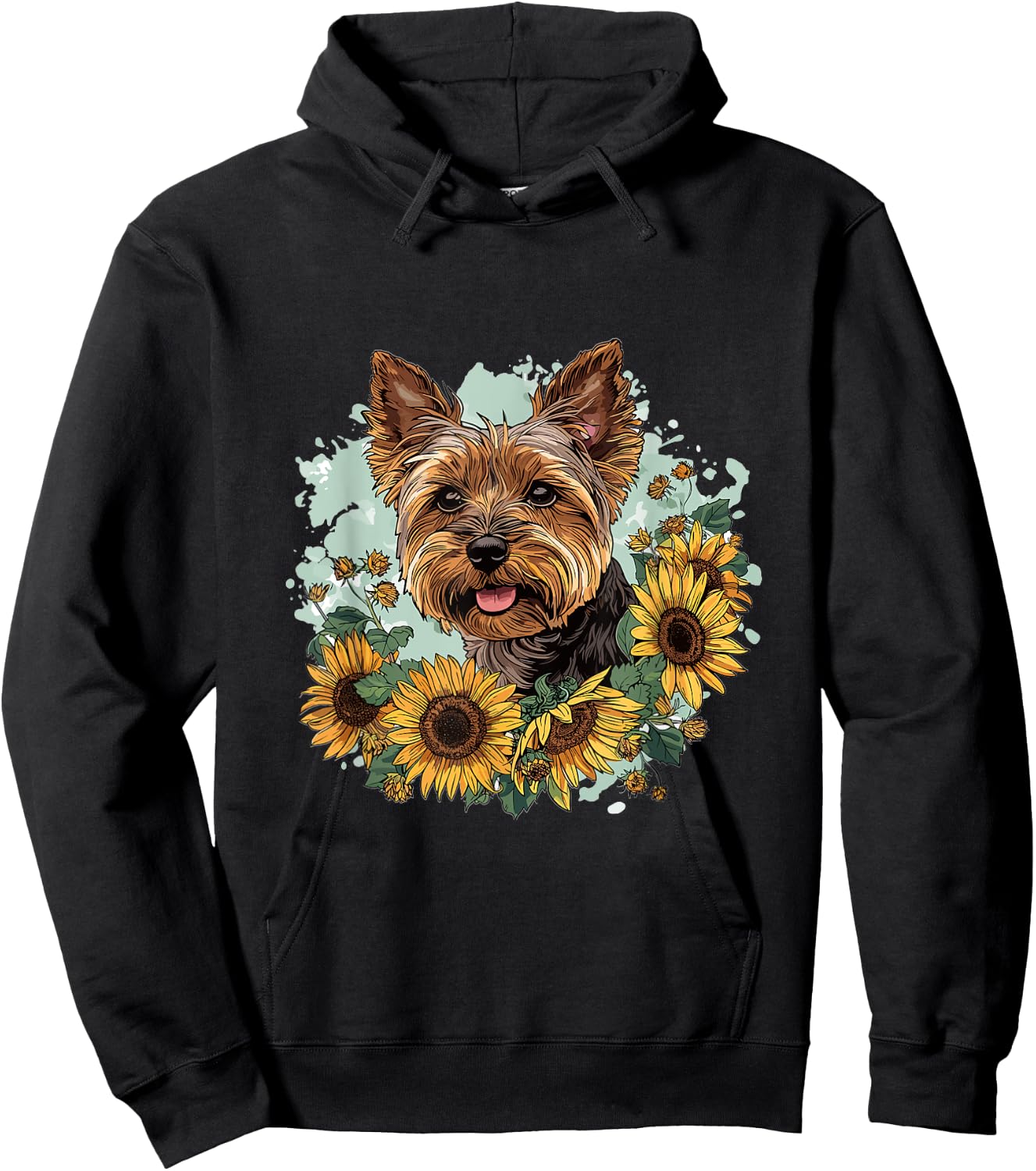 Yorkshire Terrier Yorkie Dog Breed Pet Designs Classic Fit Modern Sunflower Graphic - Black, Small Hoodie - Hoodie | Black