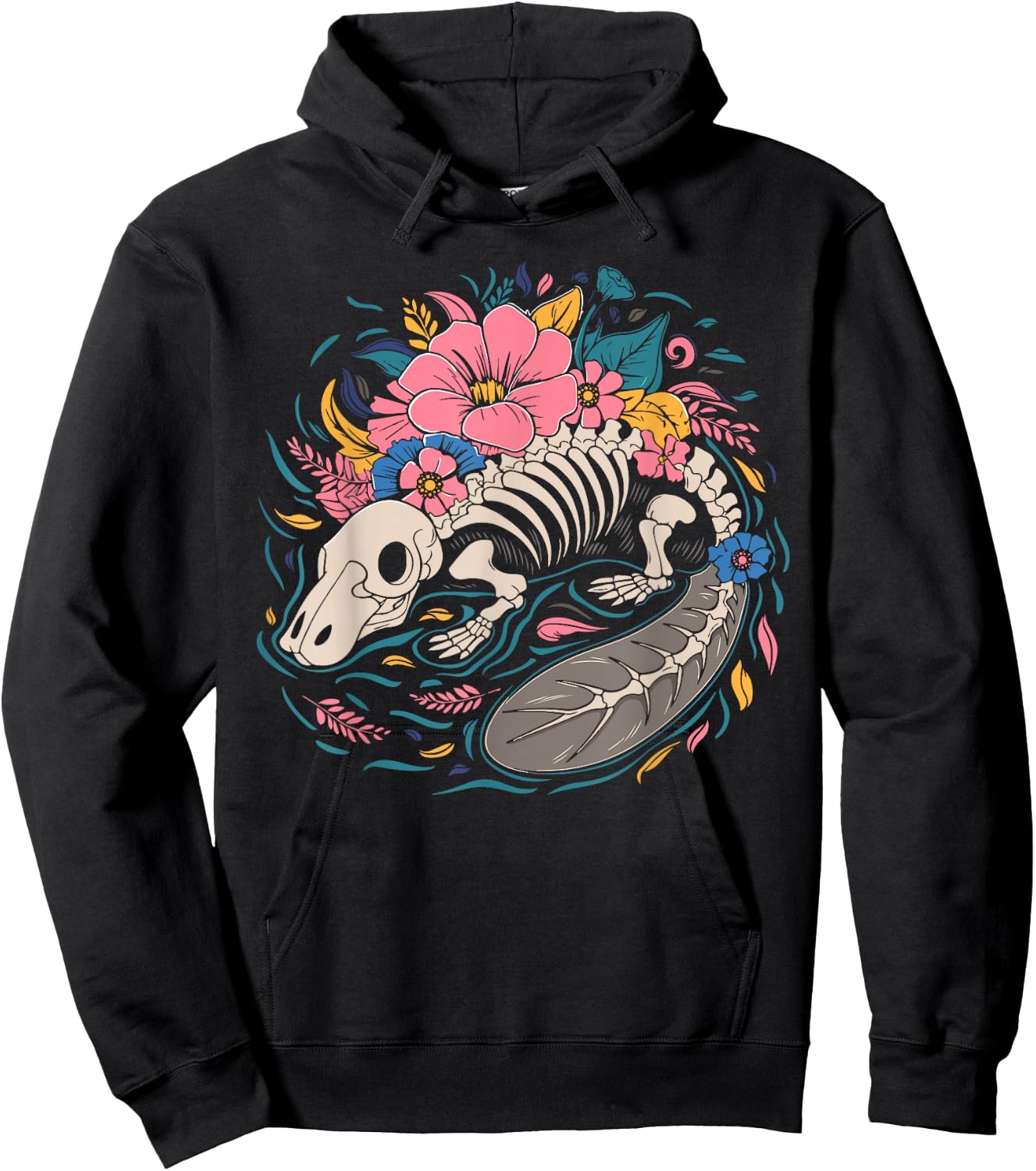 Flower Animal Platypus - Wildlife Duckbill Floral Skeleton Hoodie - Hoodie | Black