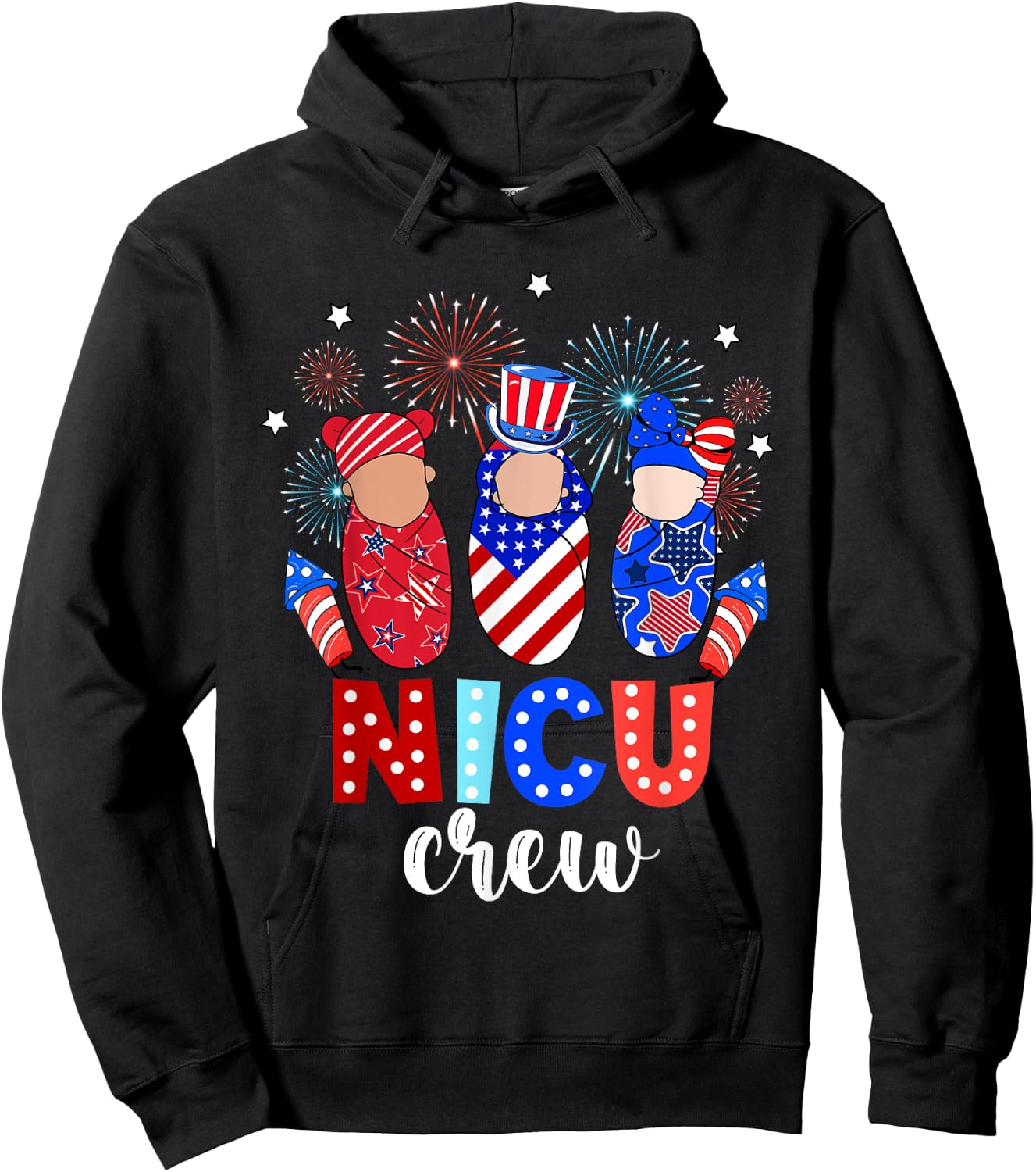4th Of July NICU Crew NICU Nurse Fireworks Hoodie - Hoodie | Black