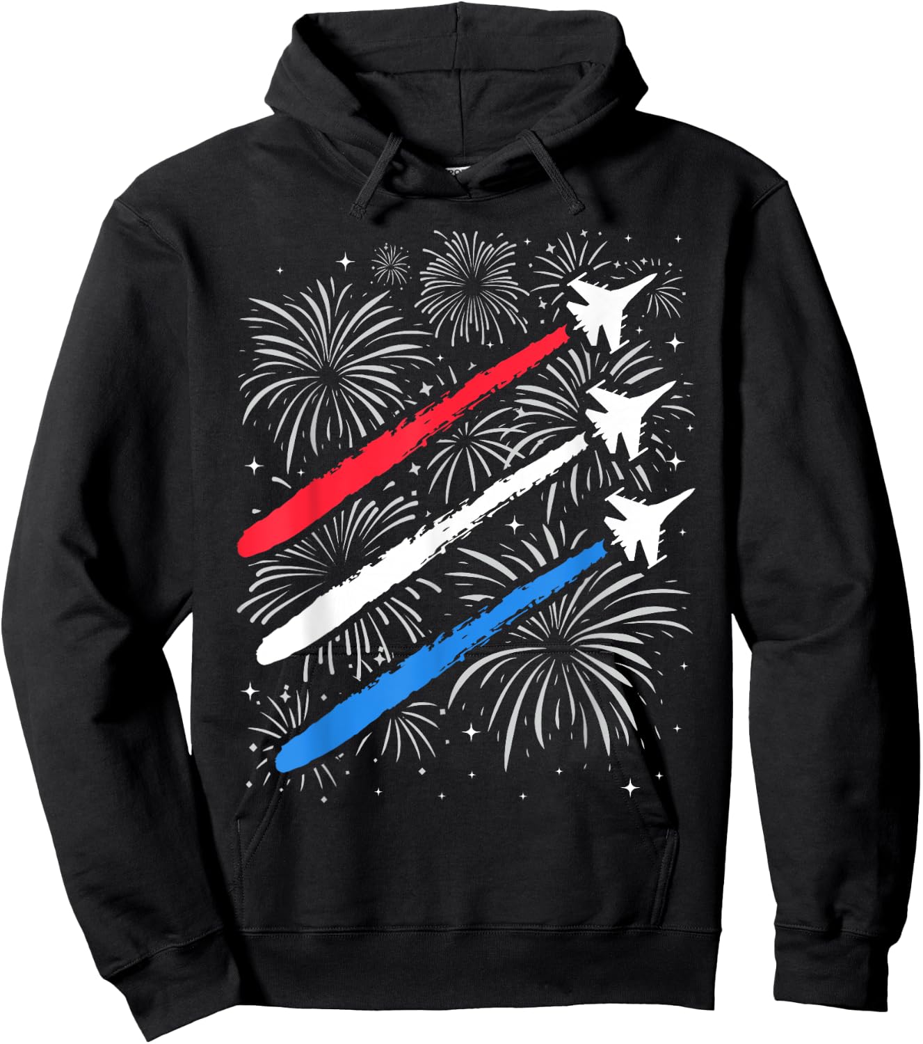 Red White and Blue Fighter Jets with Fireworks 4th of July Hoodie - Hoodie | Black