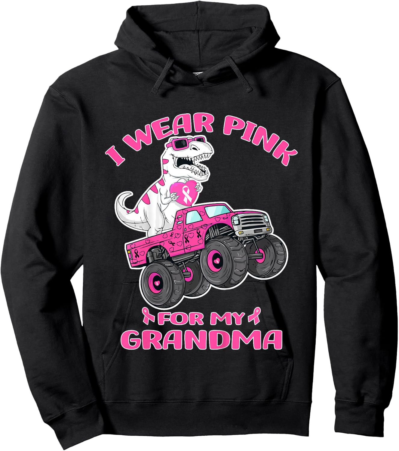 Kids Trex Breast Cancer Kids I Wear Pink For My Grandma Hoodie - Hoodie | Black