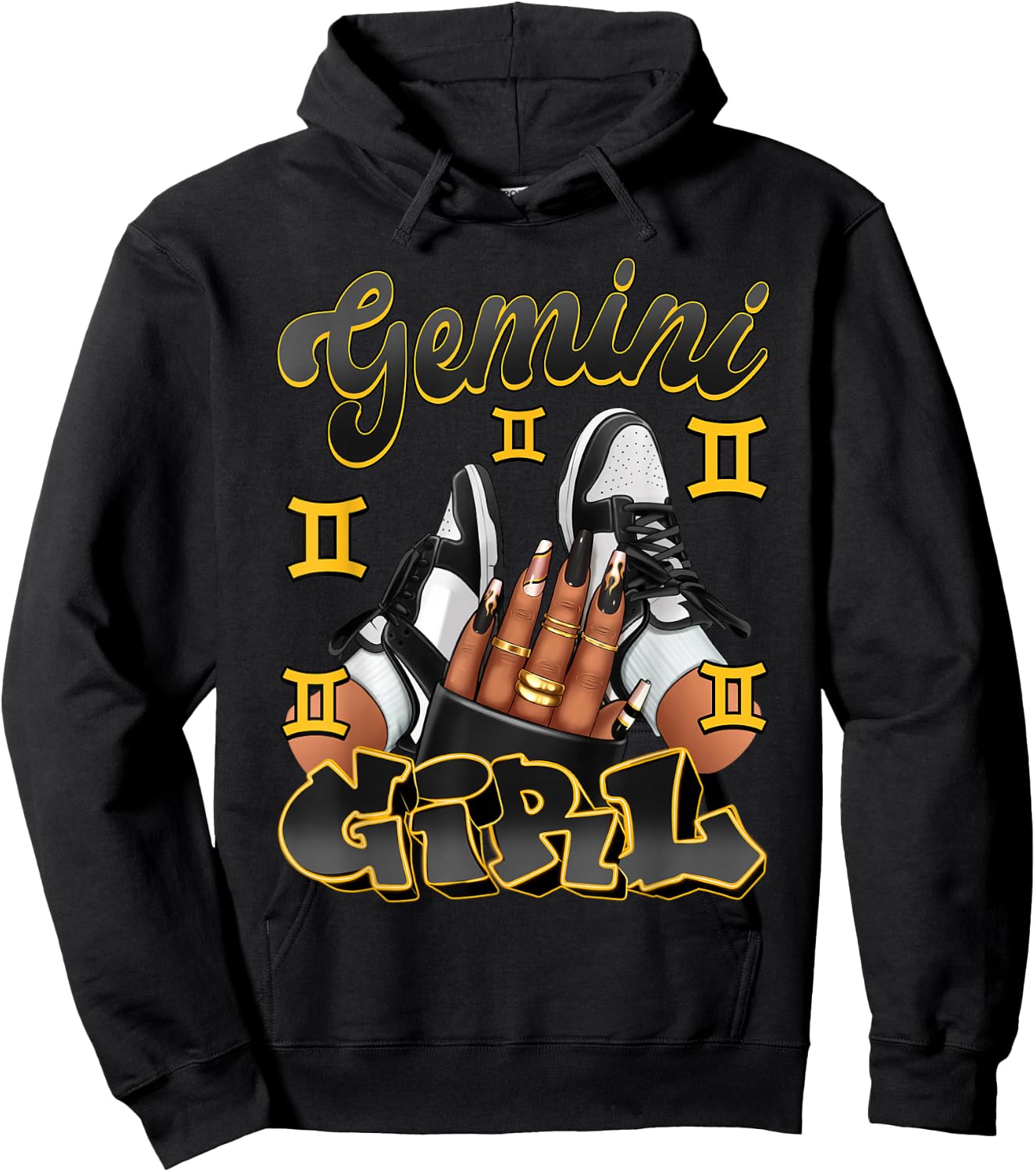 Gemini Girl Birthday Afro Queen Sneakers Zodiac Sign Hoodie - Hoodie | Black