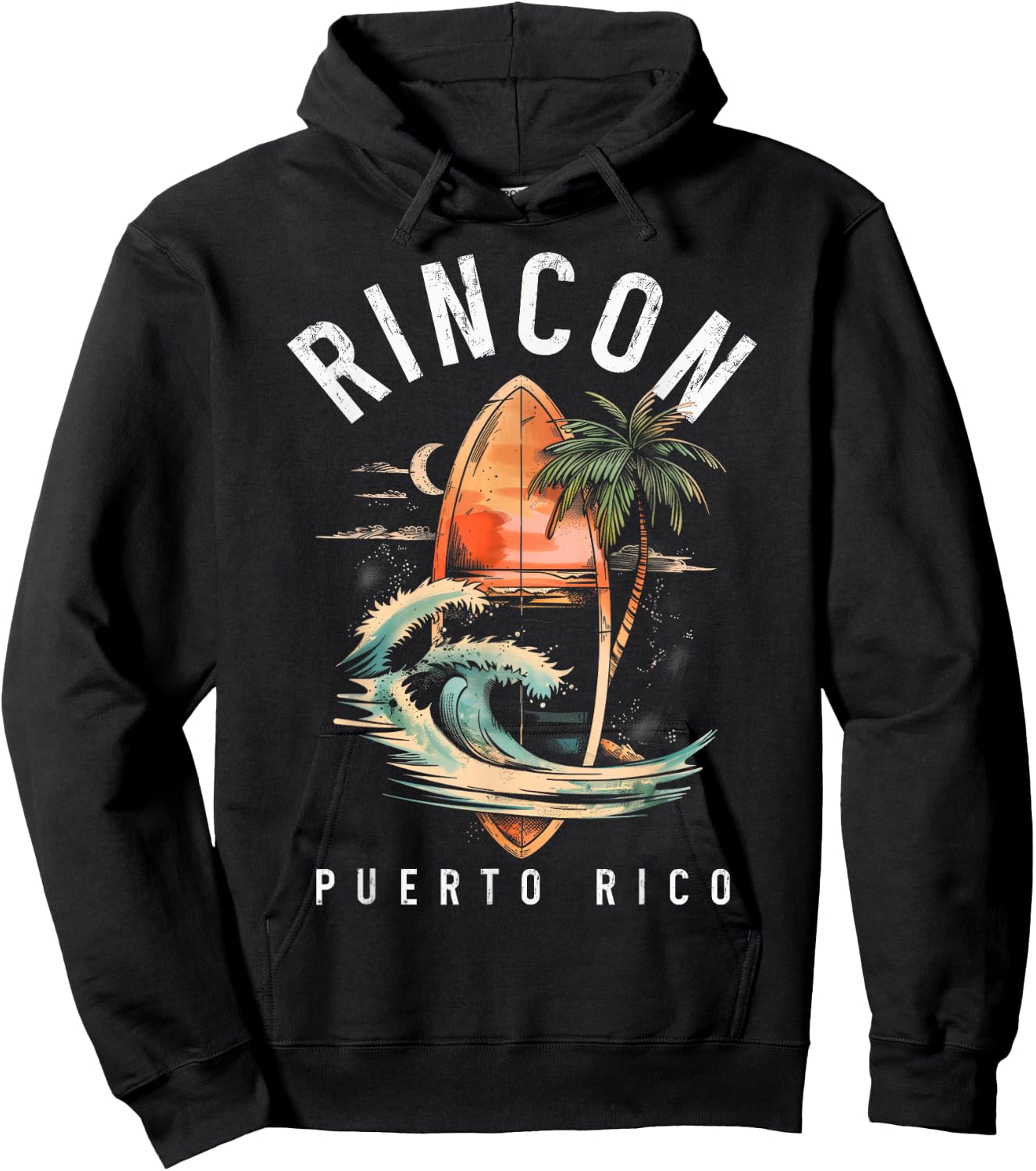 Rincon Puerto Rico Boricua Surf Vintage Surfing Surfer Hoodie - Hoodie | Black