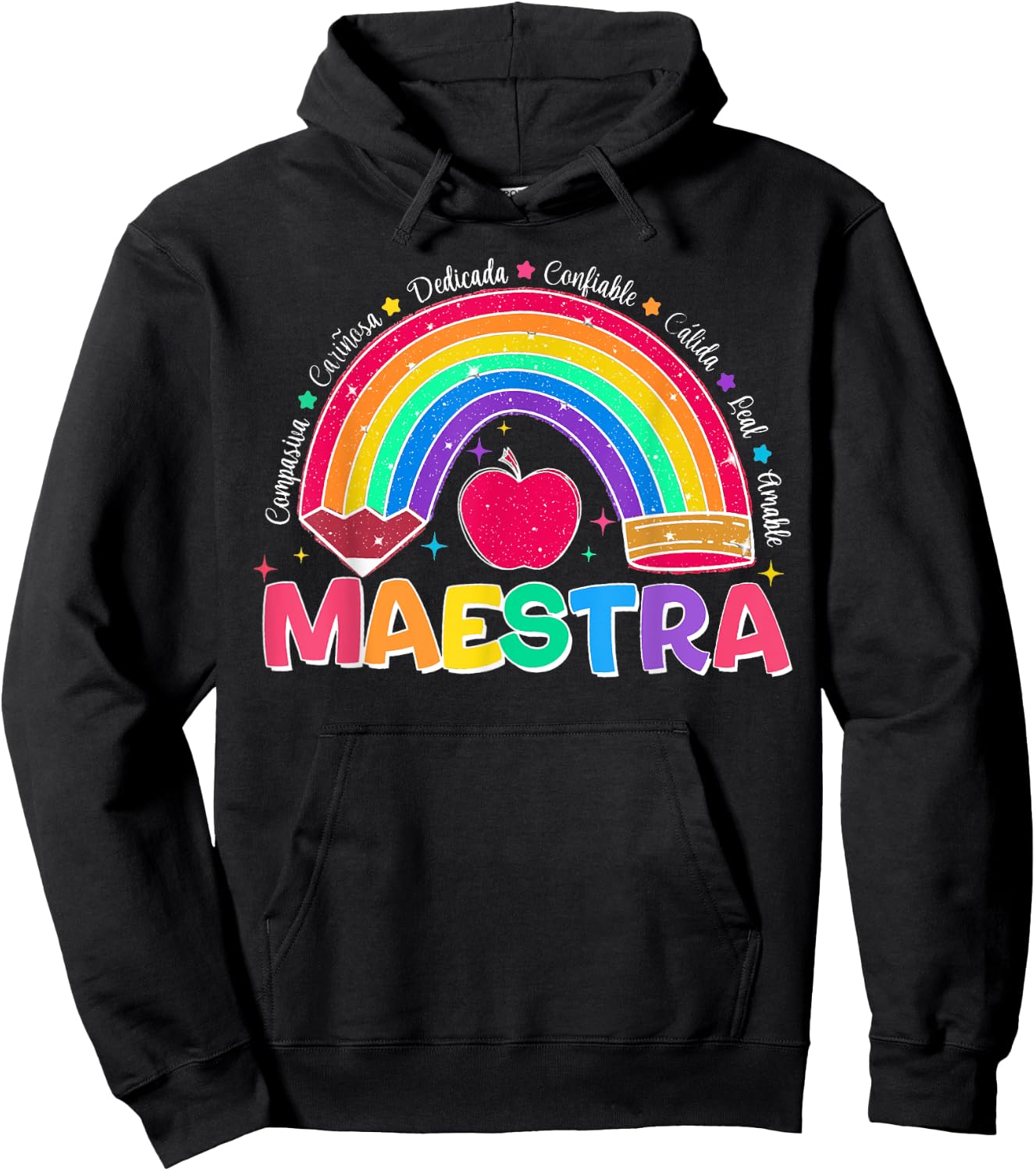 Maestra Spanish Teacher Bilingual Teacher Latina Rainbow Women Hoodie - Hoodie | Black