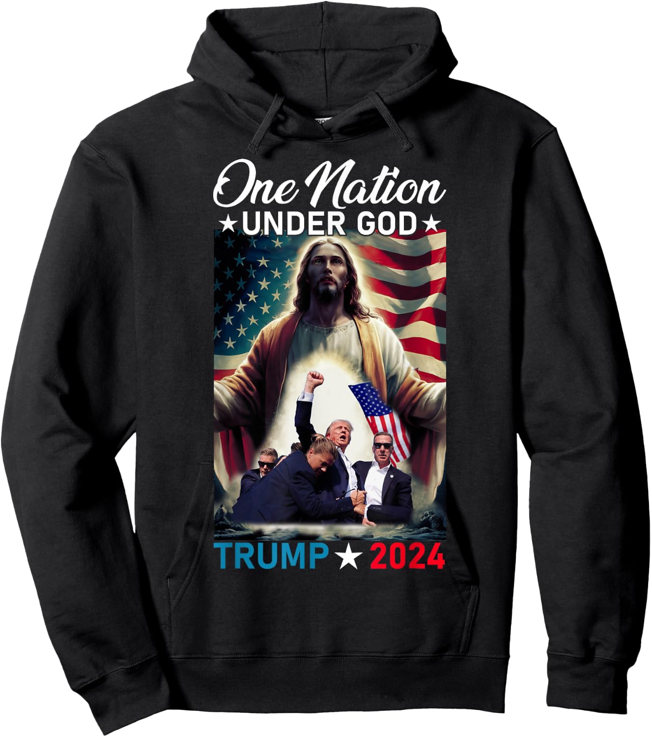 One Nation Under God Trump 2024 God American Flag Christian Women Men Hoodie - Hoodie | Black